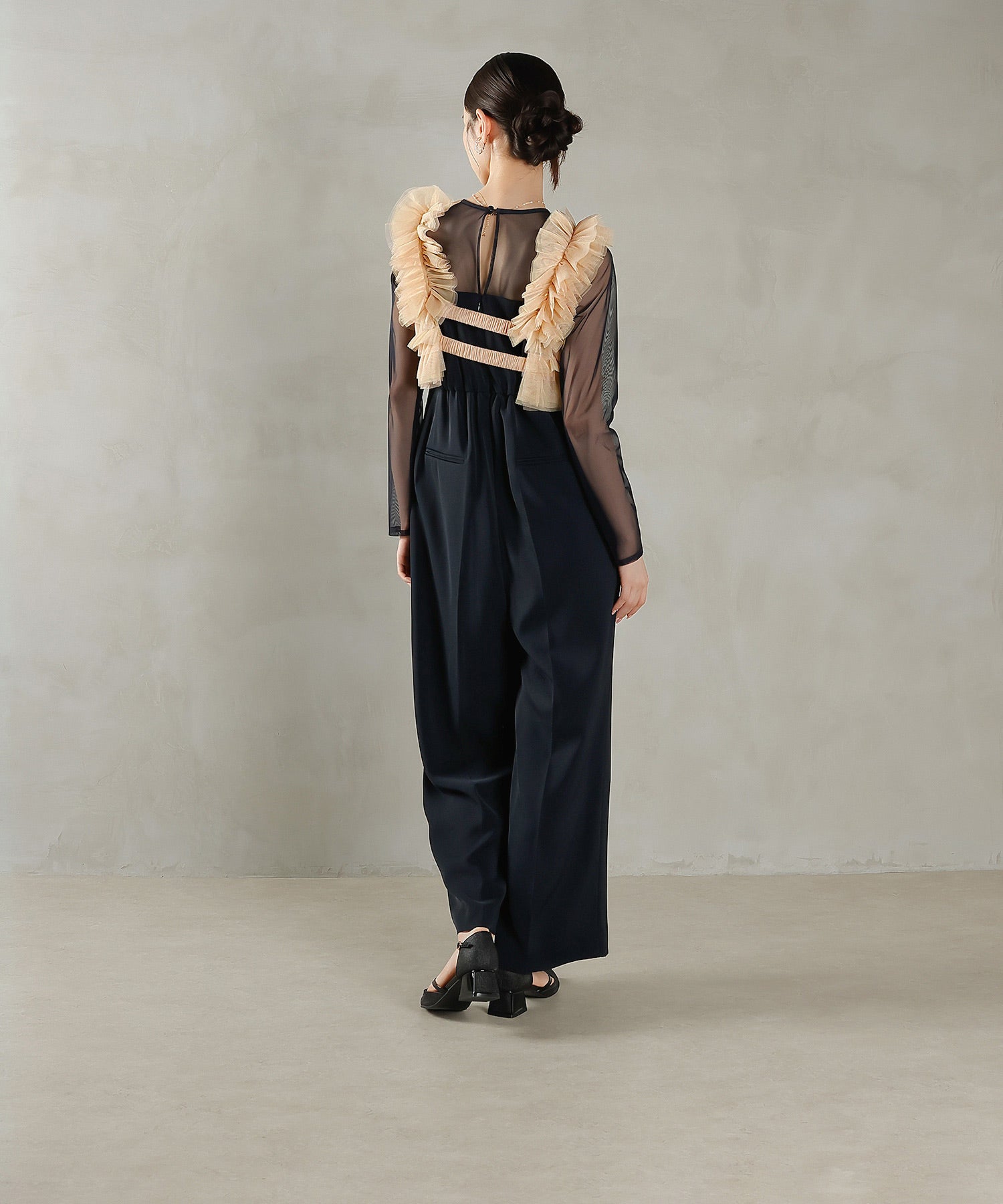 チュールビスチェ ワイドパンツ オールインワン ドレス 2点セット