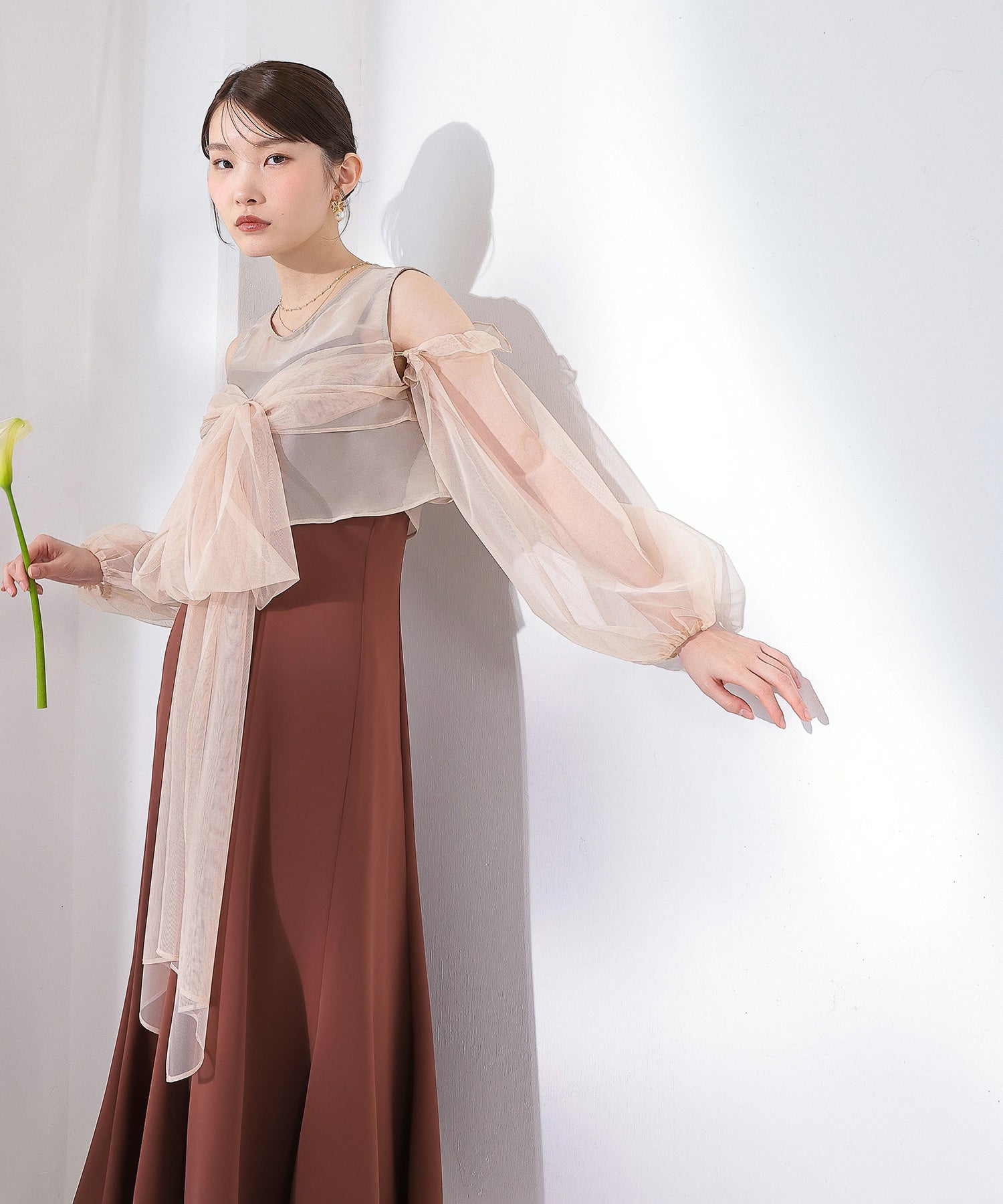 リボン チュール トップス Aライン ワンピース ドレス 2点セット