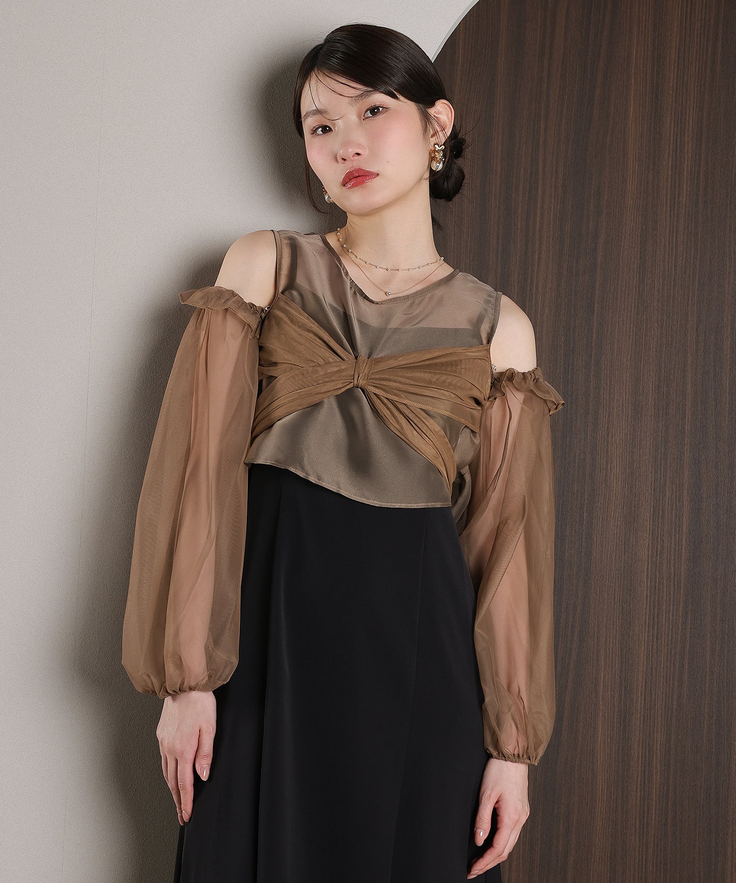 リボン チュール トップス Aライン ワンピース ドレス 2点セット