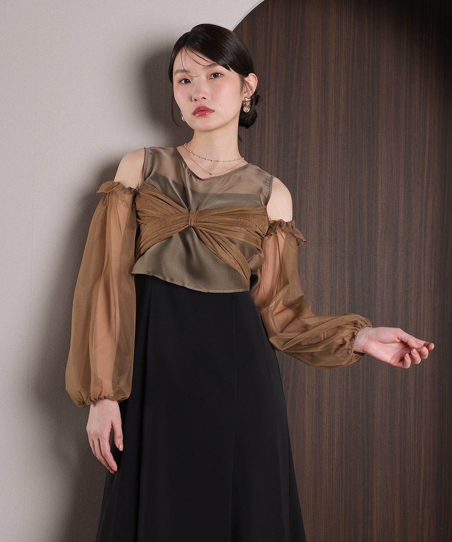 リボン チュール トップス Aライン ワンピース ドレス 2点セット