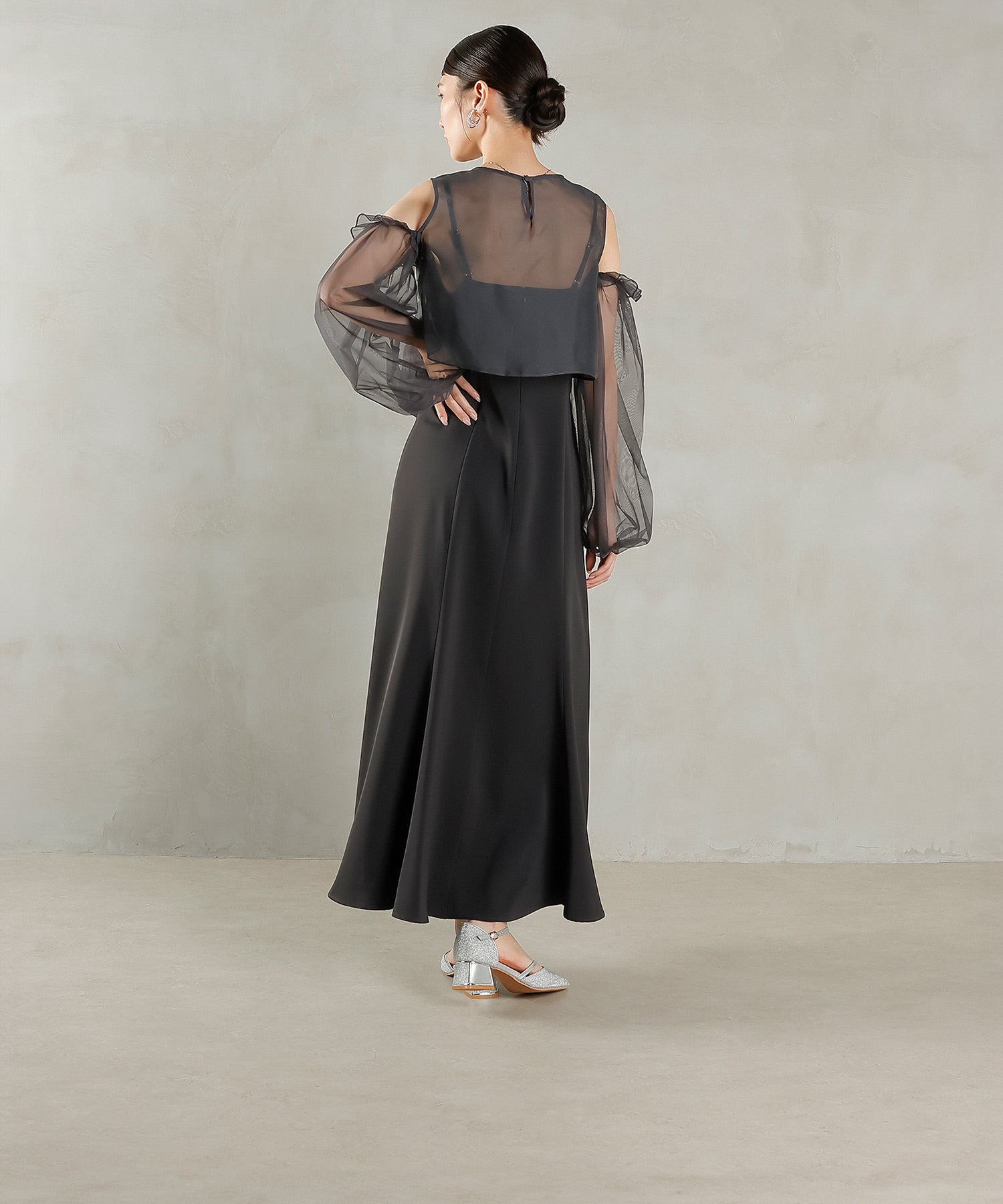 リボン チュール トップス Aライン ワンピース ドレス 2点セット