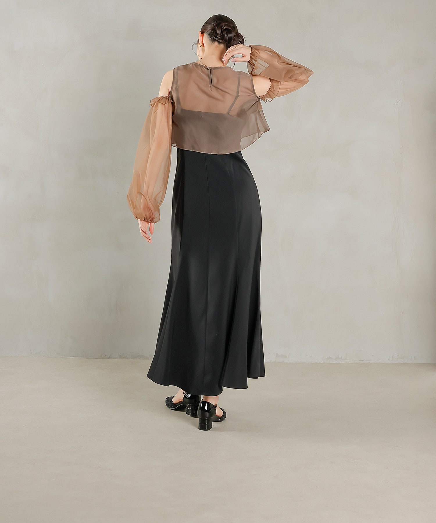 リボン チュール トップス Aライン ワンピース ドレス 2点セット