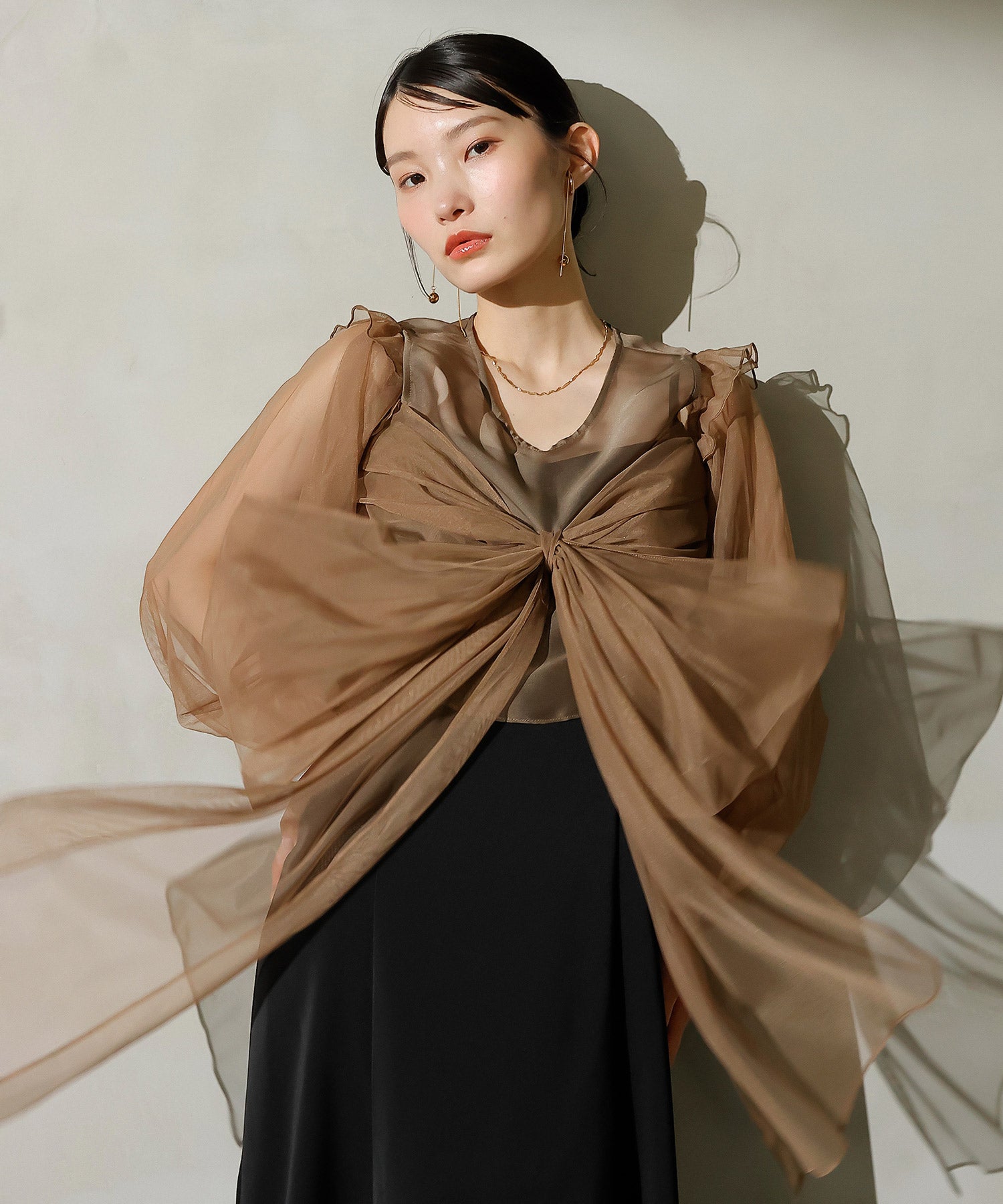 リボン チュール トップス Aライン ワンピース ドレス 2点セット