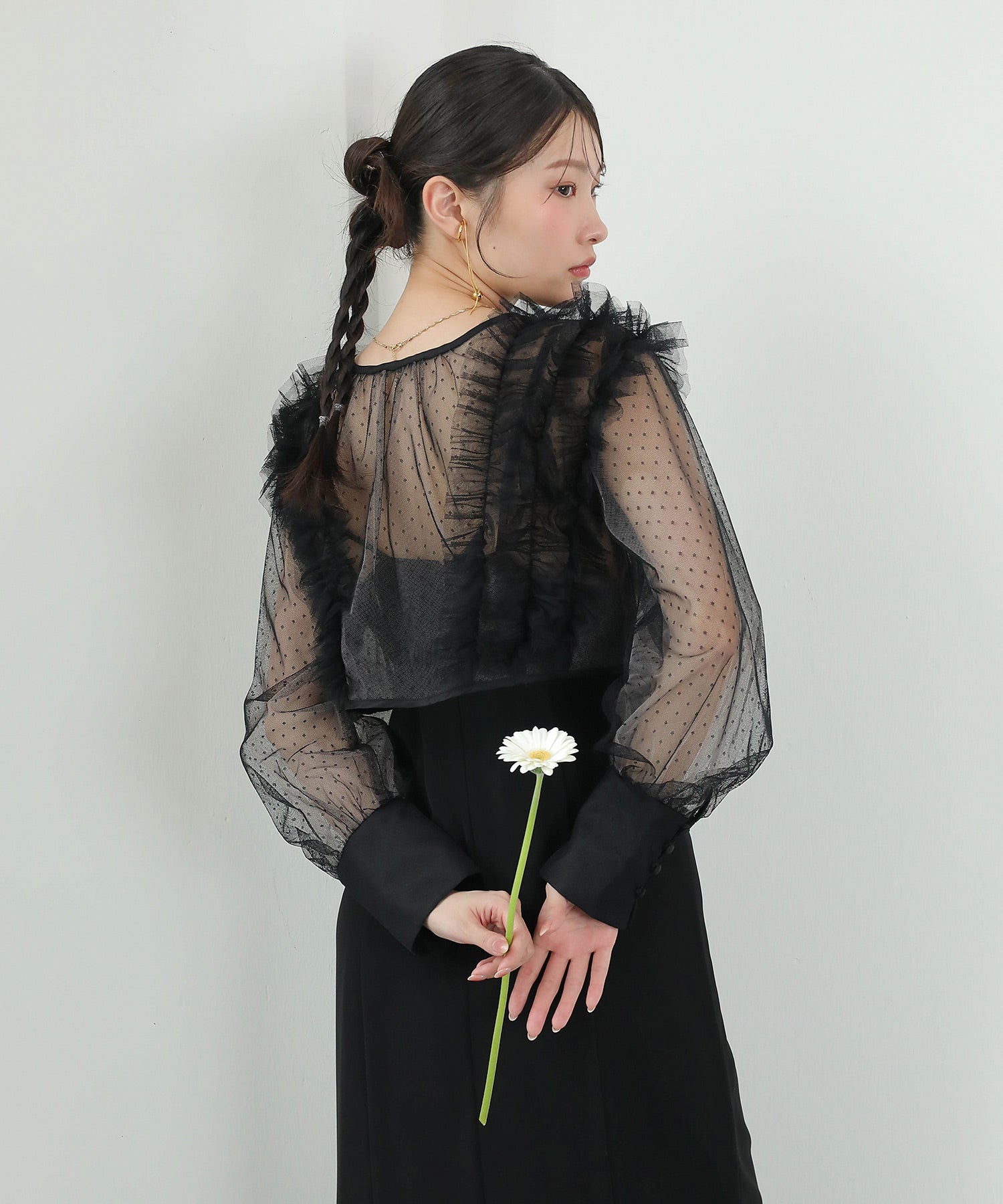 ドットチュールフリルトップス ダブルストラップキャミワンピ 2点セット パーティー ドレス