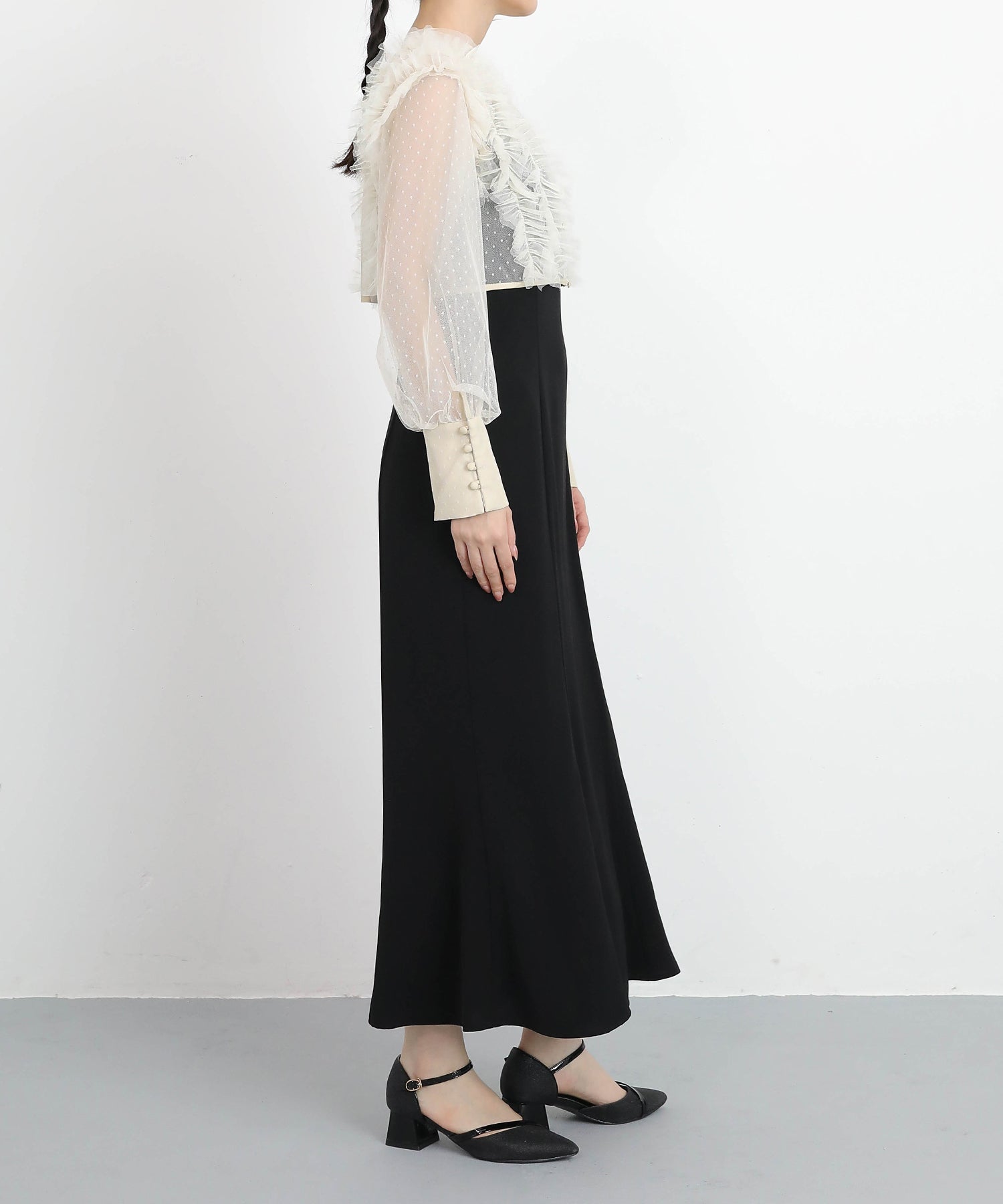 ドットチュールフリルトップス ダブルストラップキャミワンピ 2点セット パーティー ドレス