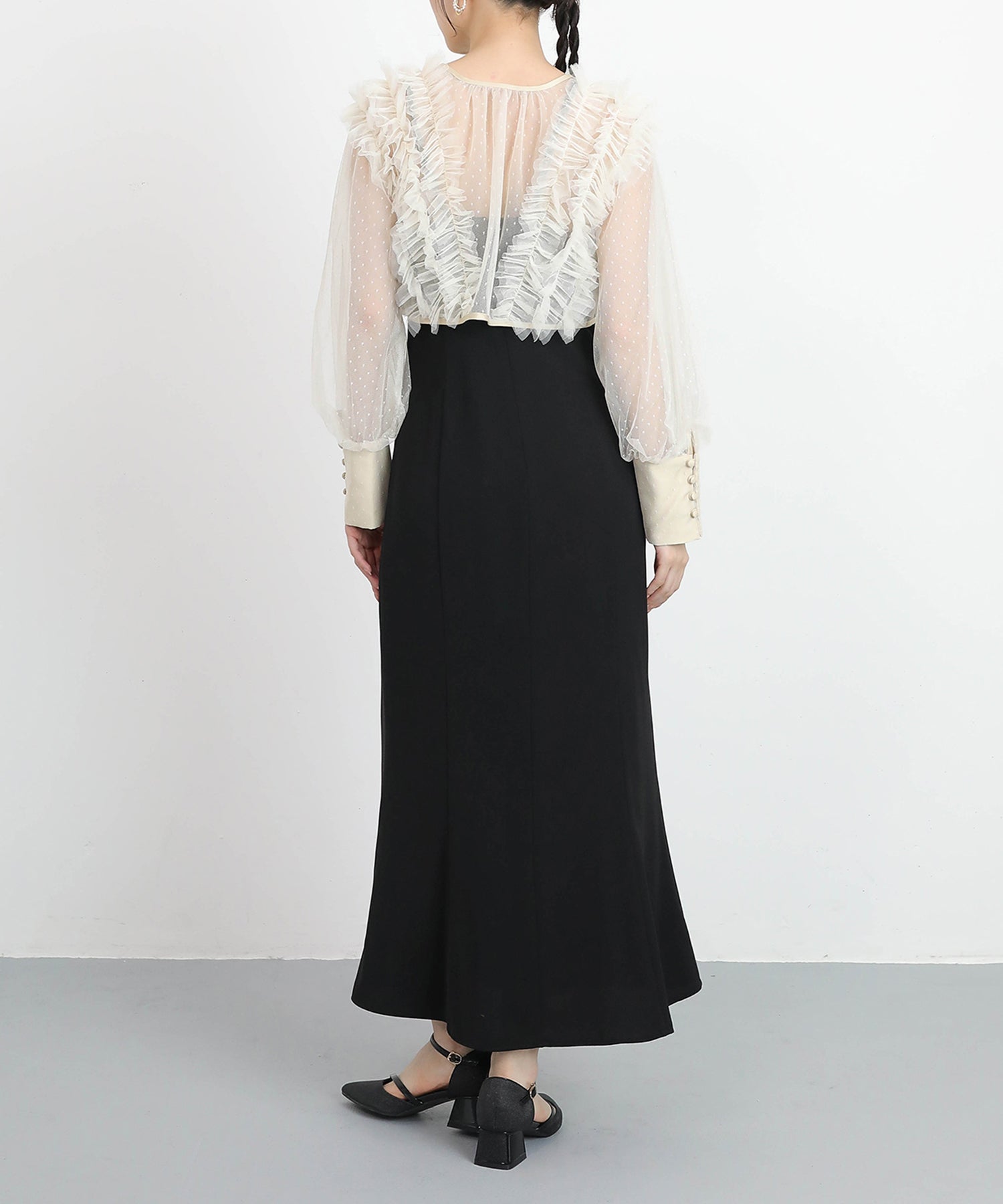 ドットチュールフリルトップス ダブルストラップキャミワンピ 2点セット パーティー ドレス