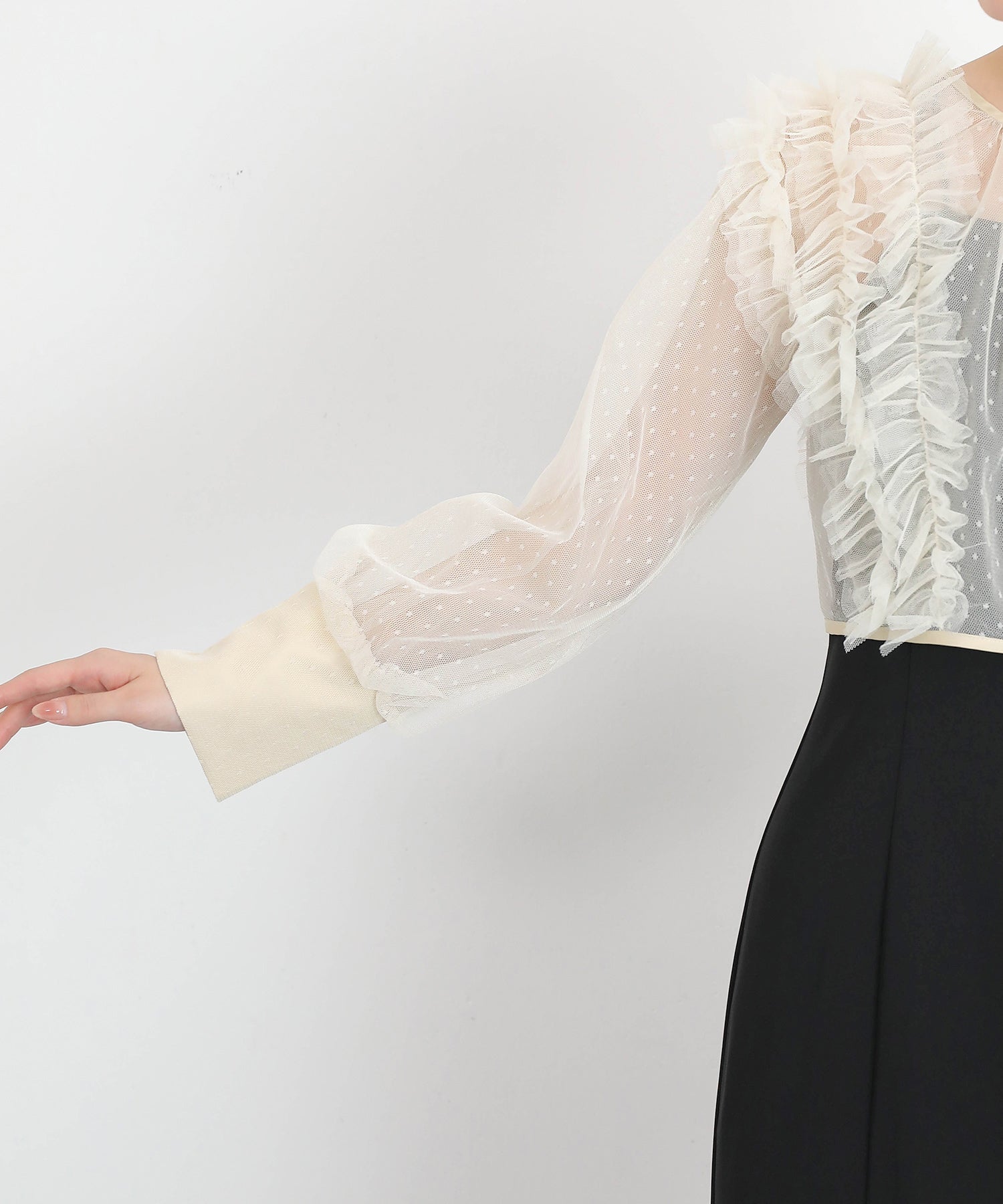 ドットチュールフリルトップス ダブルストラップキャミワンピ 2点セット パーティー ドレス