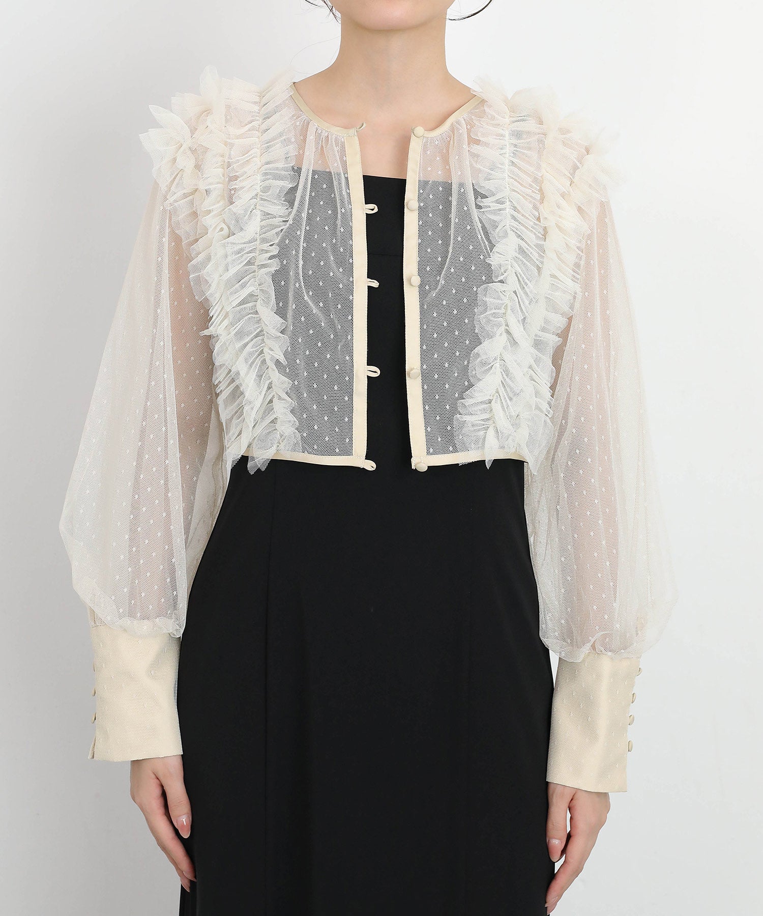 ドットチュールフリルトップス ダブルストラップキャミワンピ 2点セット パーティー ドレス