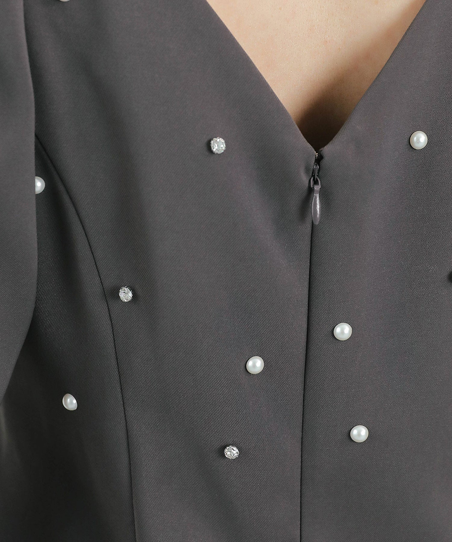 レースアームカバー付き ドレープ パフスリーブ Iライン ワンピースドレス