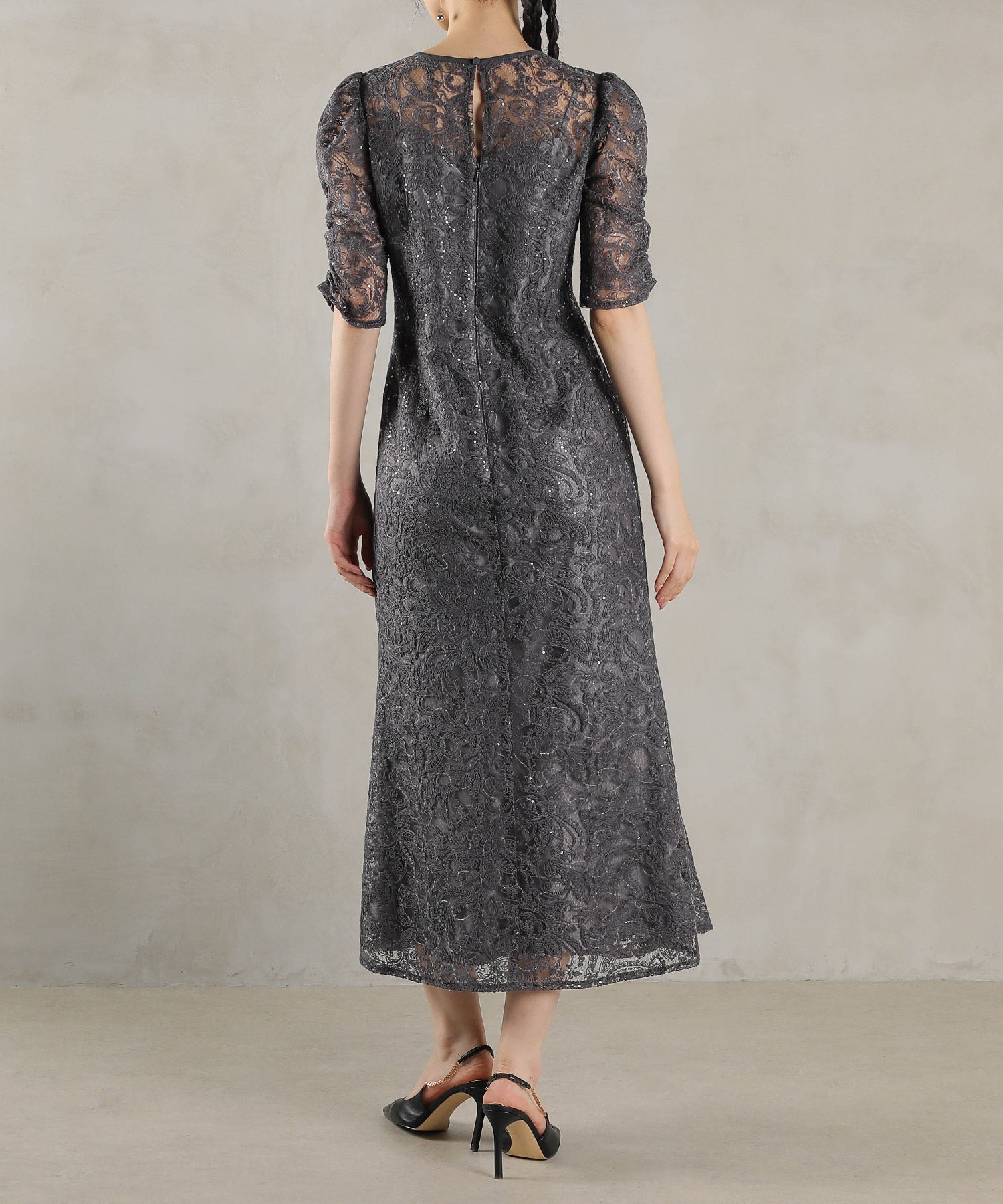 総レース スパンコール マーメイド ワンピース ドレス