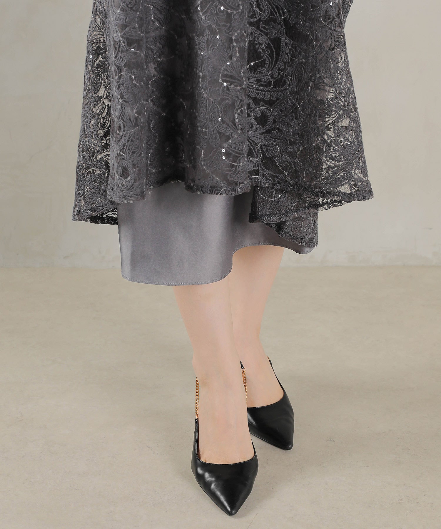 総レース スパンコール マーメイド ワンピース ドレス