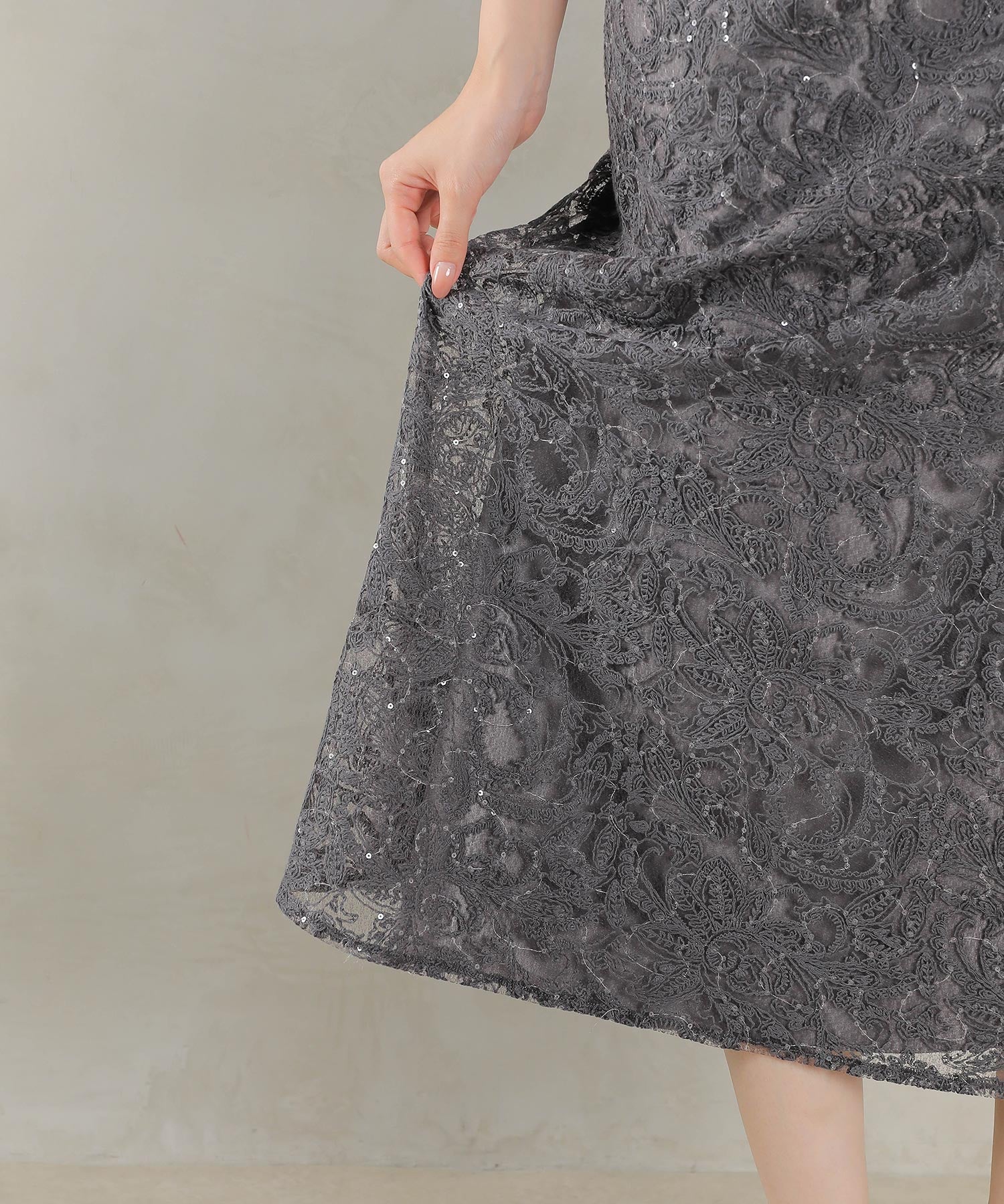 総レース スパンコール マーメイド ワンピース ドレス