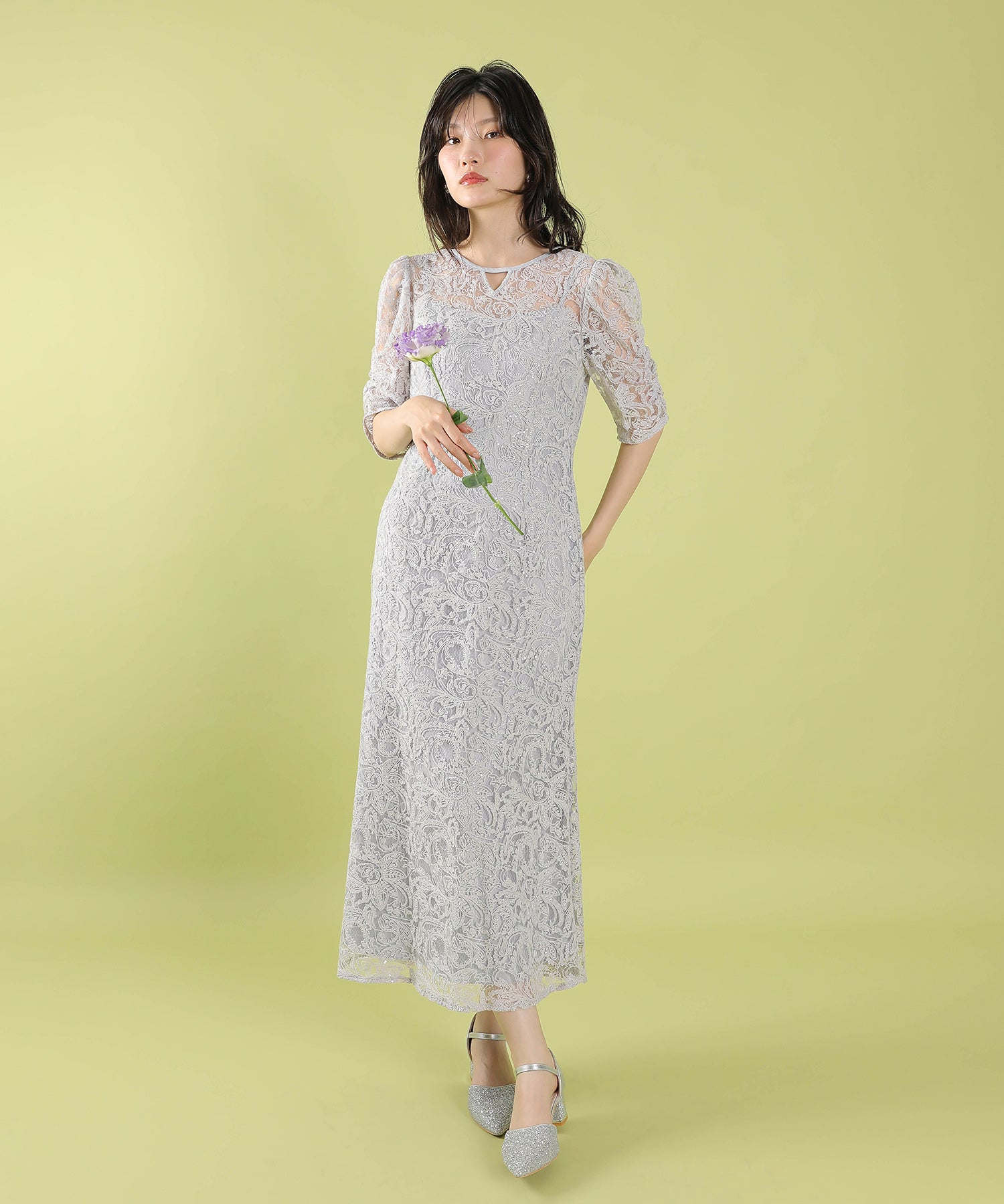 総レース スパンコール マーメイド ワンピース ドレス