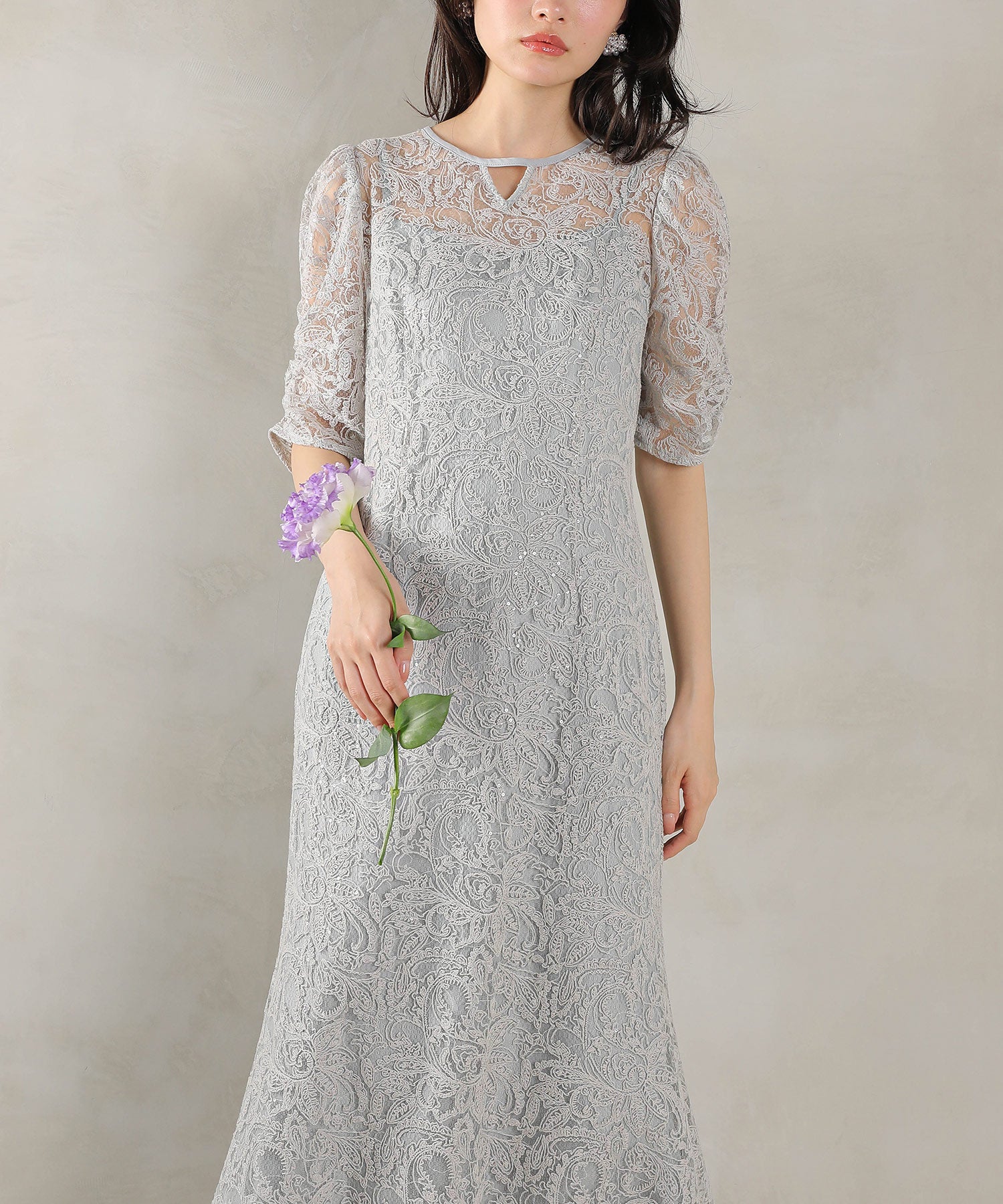 総レース スパンコール マーメイド ワンピース ドレス