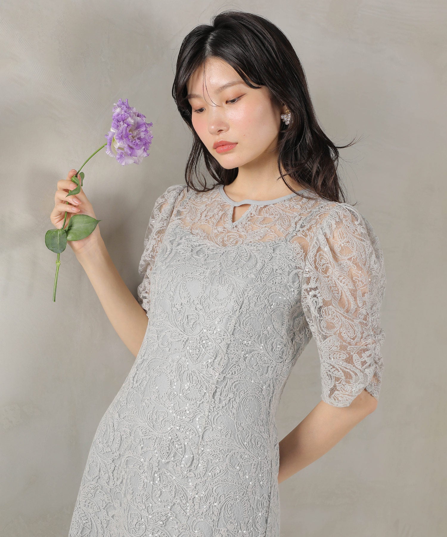 総レース スパンコール マーメイド ワンピース ドレス