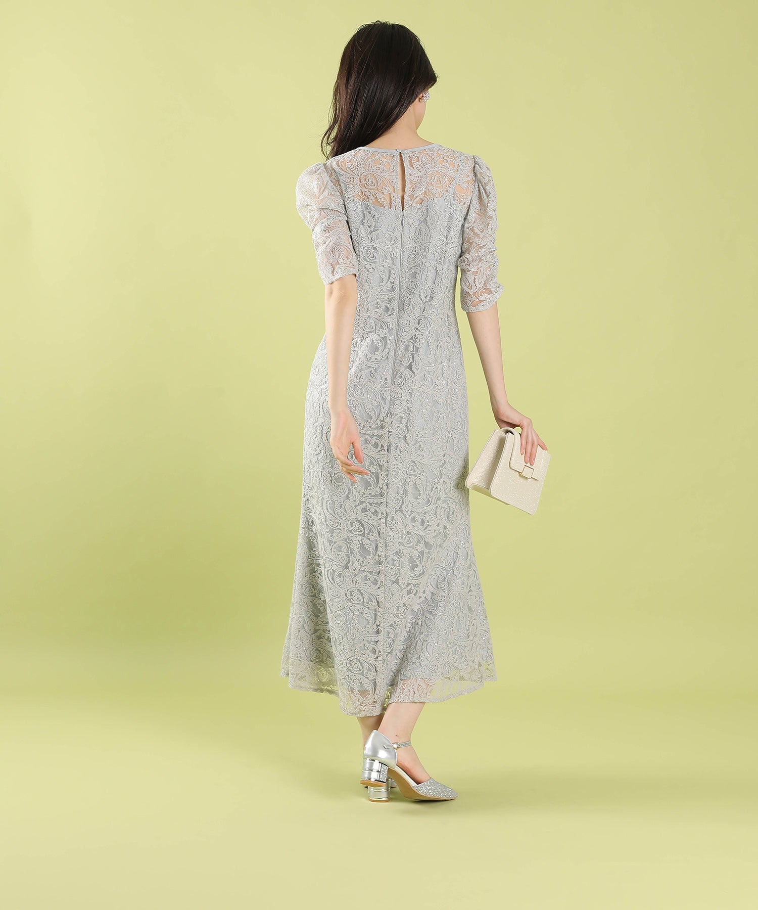 総レース スパンコール マーメイド ワンピース ドレス