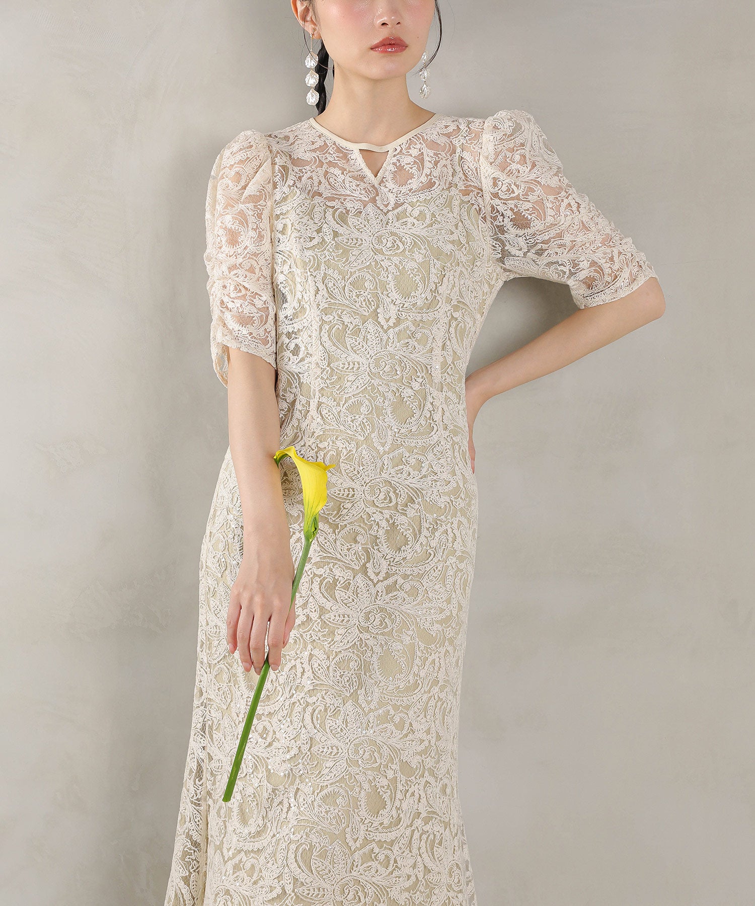 総レース スパンコール マーメイド ワンピース ドレス