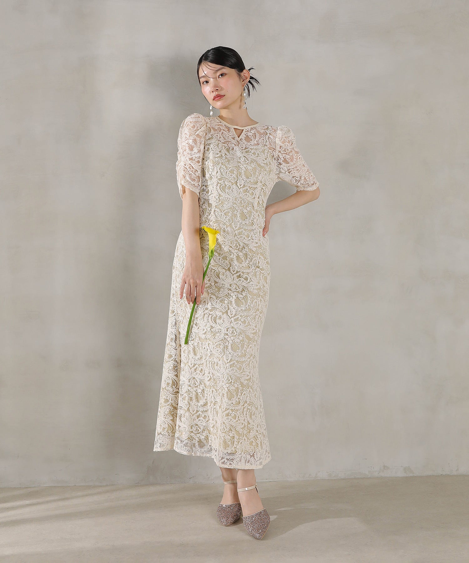 総レース スパンコール マーメイド ワンピース ドレス