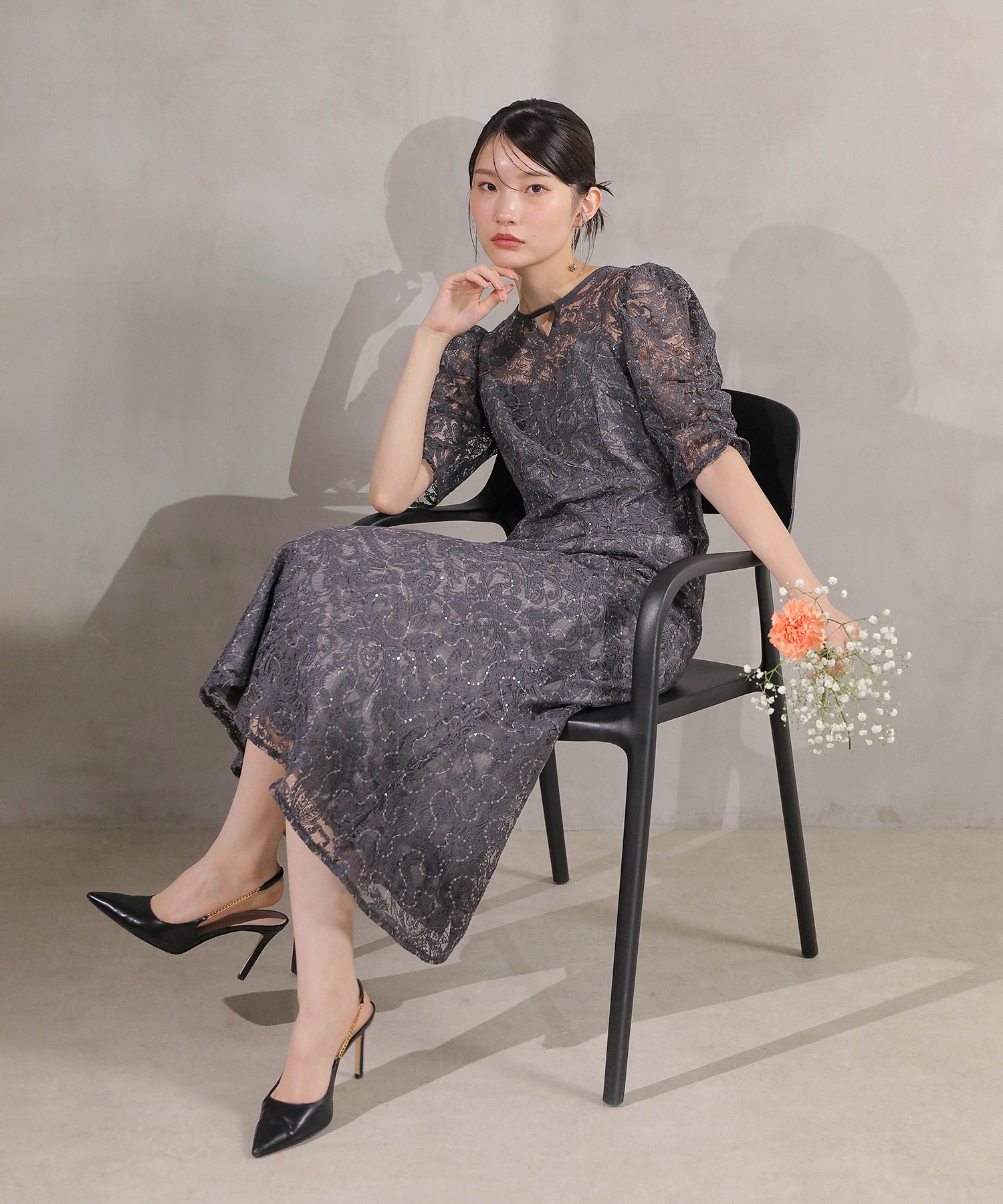 総レース スパンコール マーメイド ワンピース ドレス