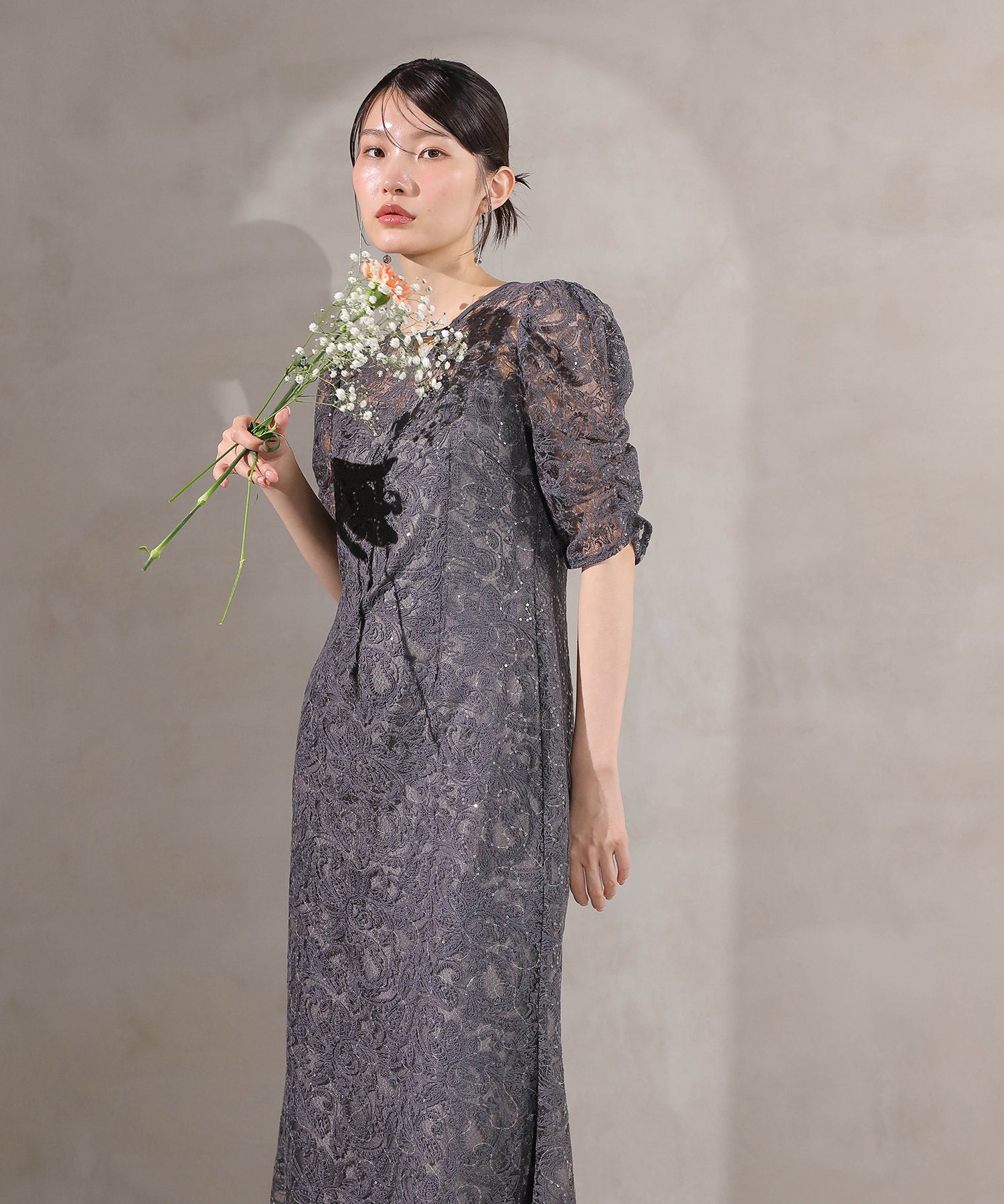 総レース スパンコール マーメイド ワンピース ドレス