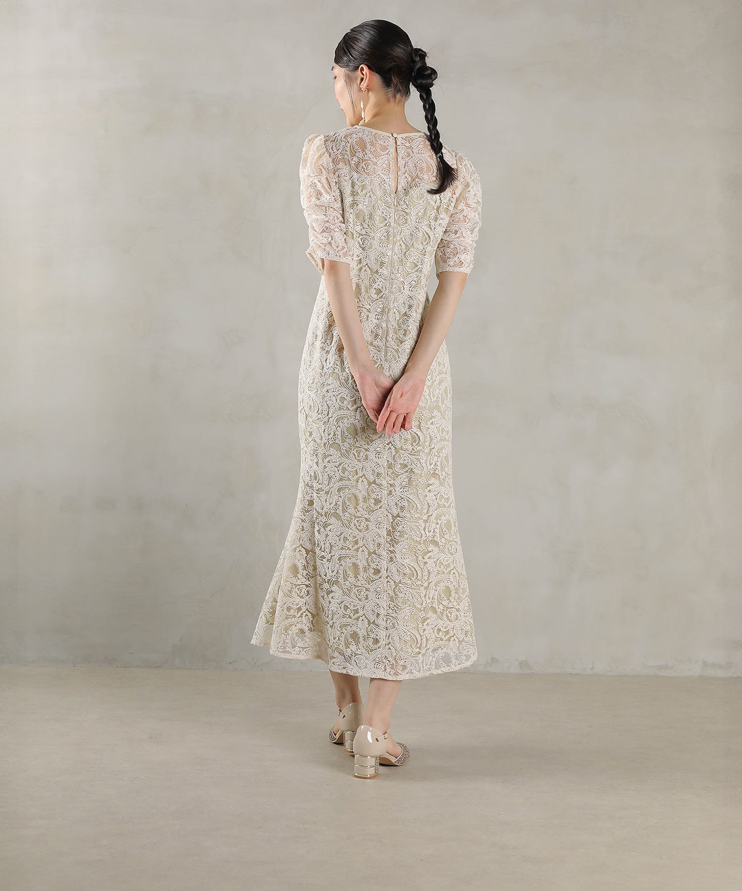 総レース スパンコール マーメイド ワンピース ドレス