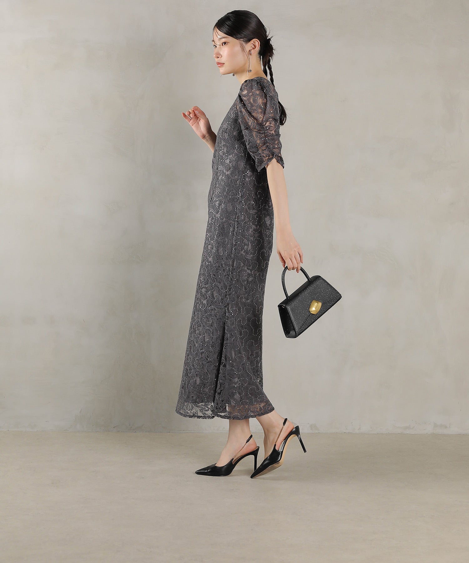 総レース スパンコール マーメイド ワンピース ドレス