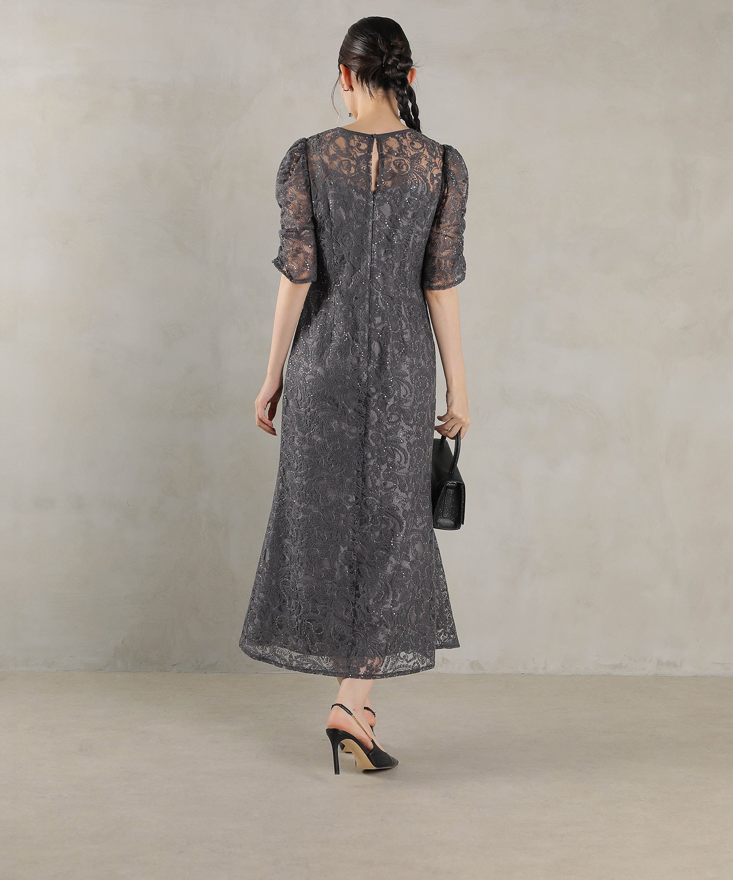 総レース スパンコール マーメイド ワンピース ドレス