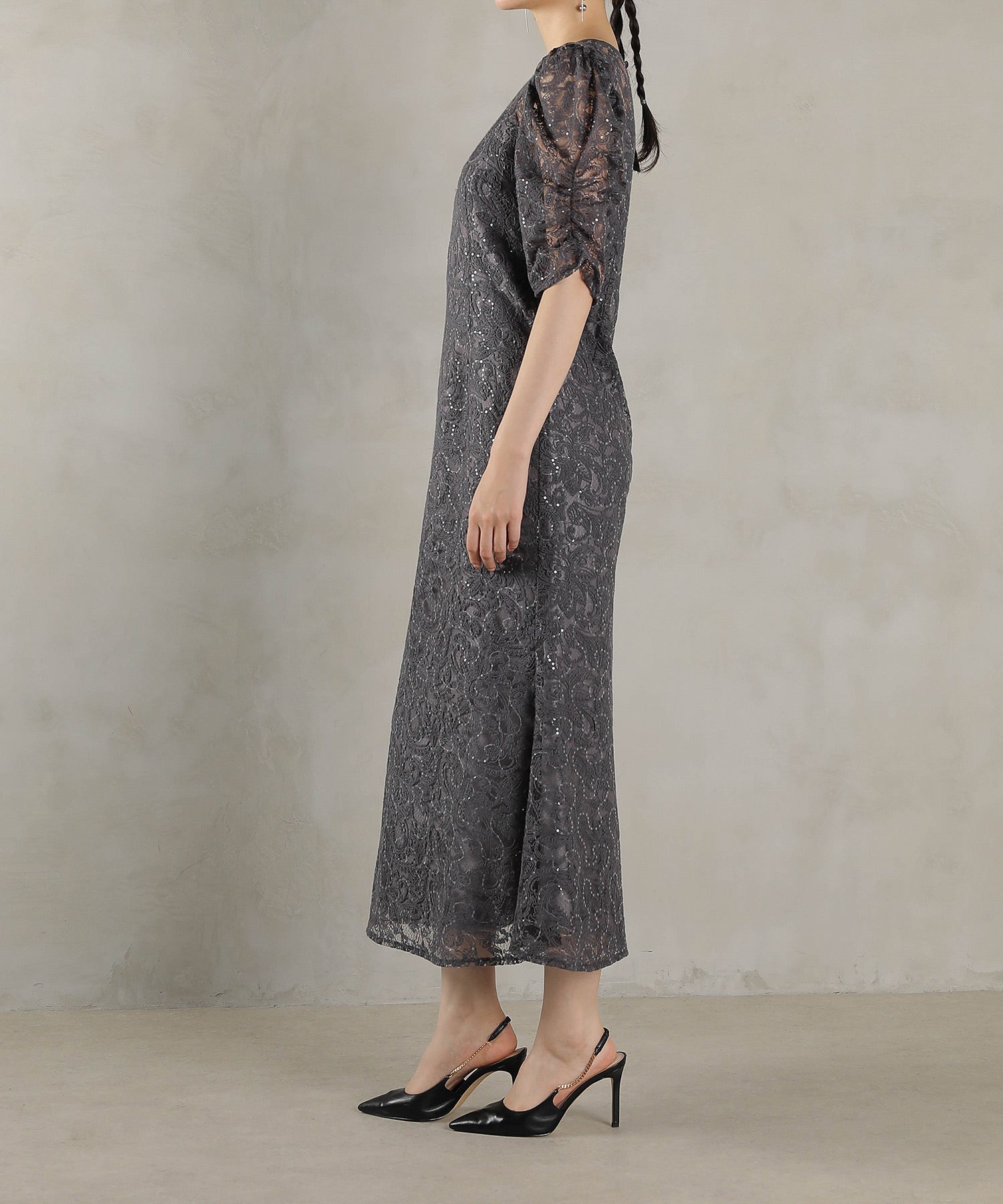 総レース スパンコール マーメイド ワンピース ドレス