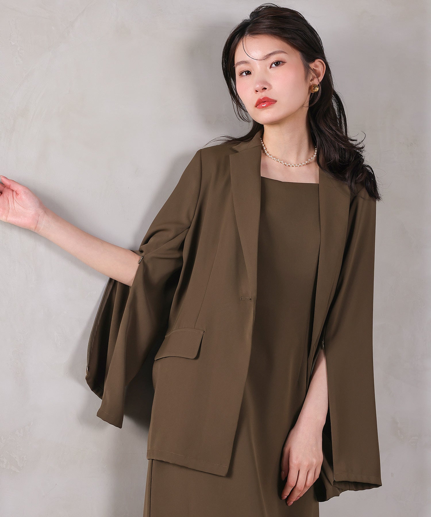 シングルジャケット 袖ファスナー Iライン ワンピース 2点セット