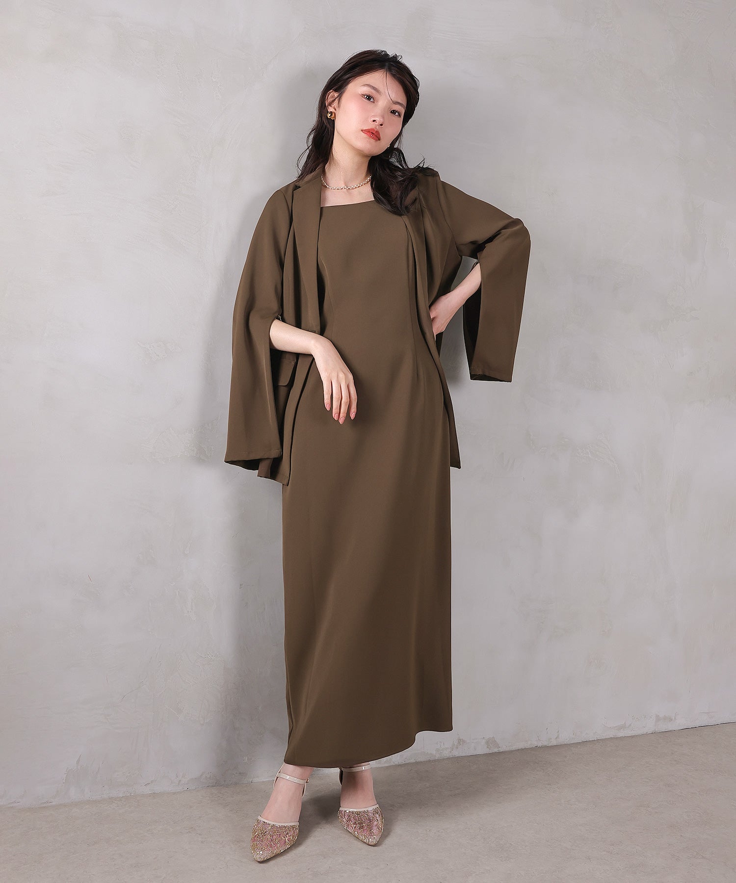 シングルジャケット 袖ファスナー Iライン ワンピース 2点セット