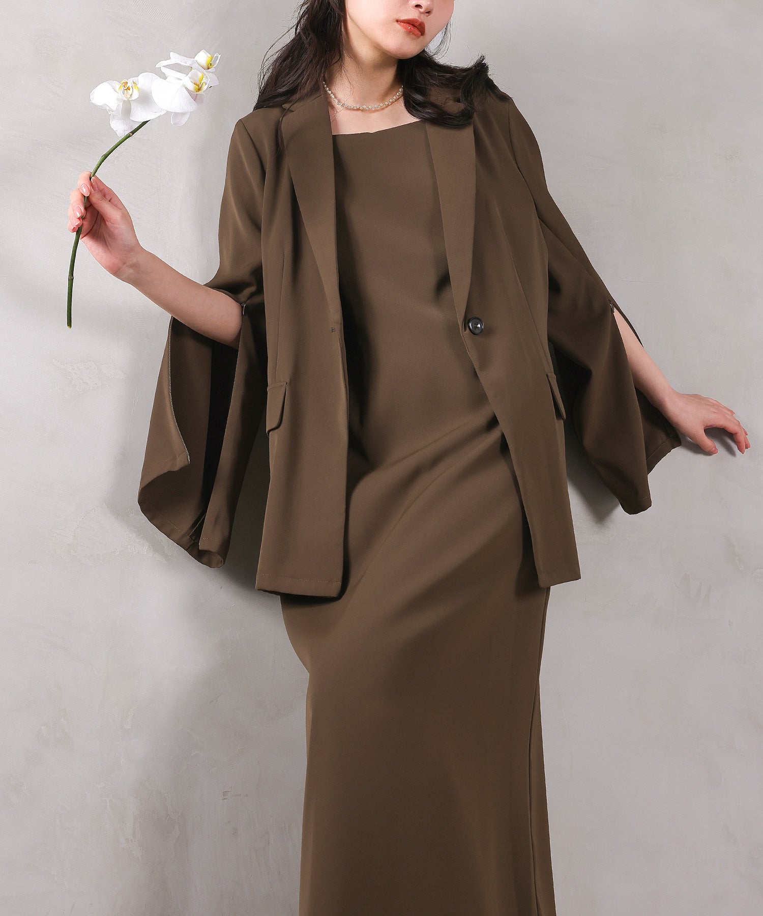 シングルジャケット 袖ファスナー Iライン ワンピース 2点セット