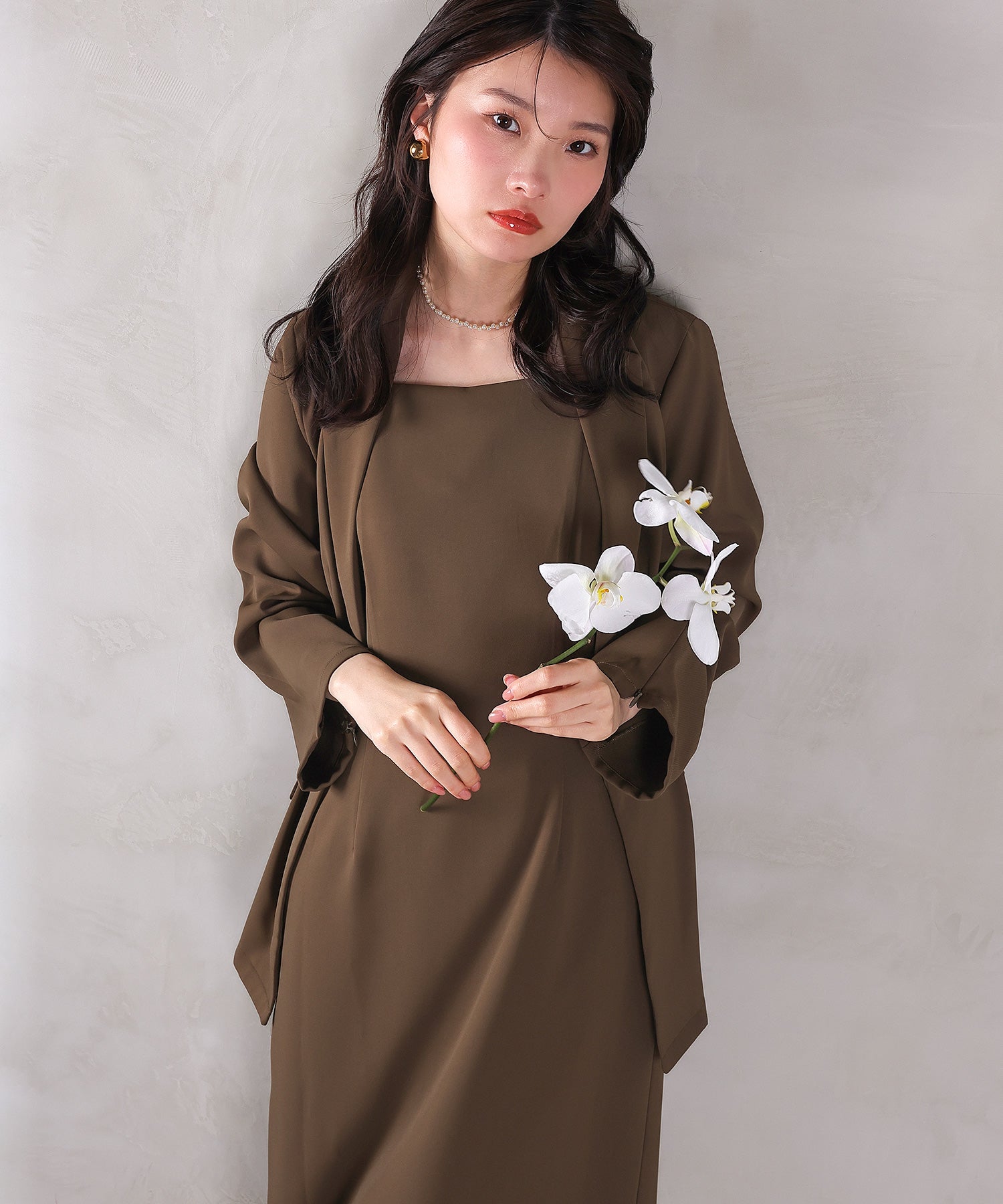 シングルジャケット 袖ファスナー Iライン ワンピース 2点セット