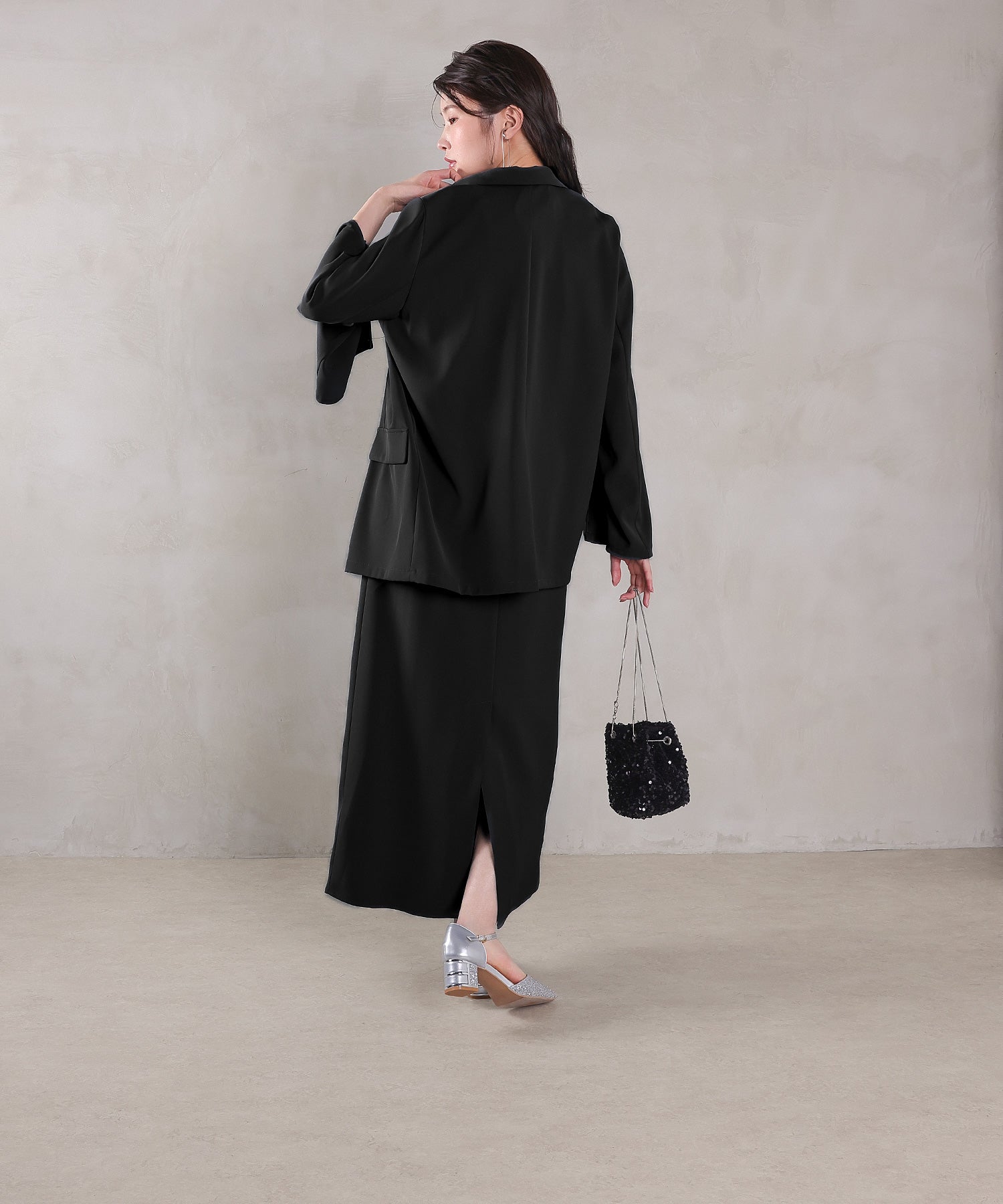 シングルジャケット 袖ファスナー Iライン ワンピース 2点セット