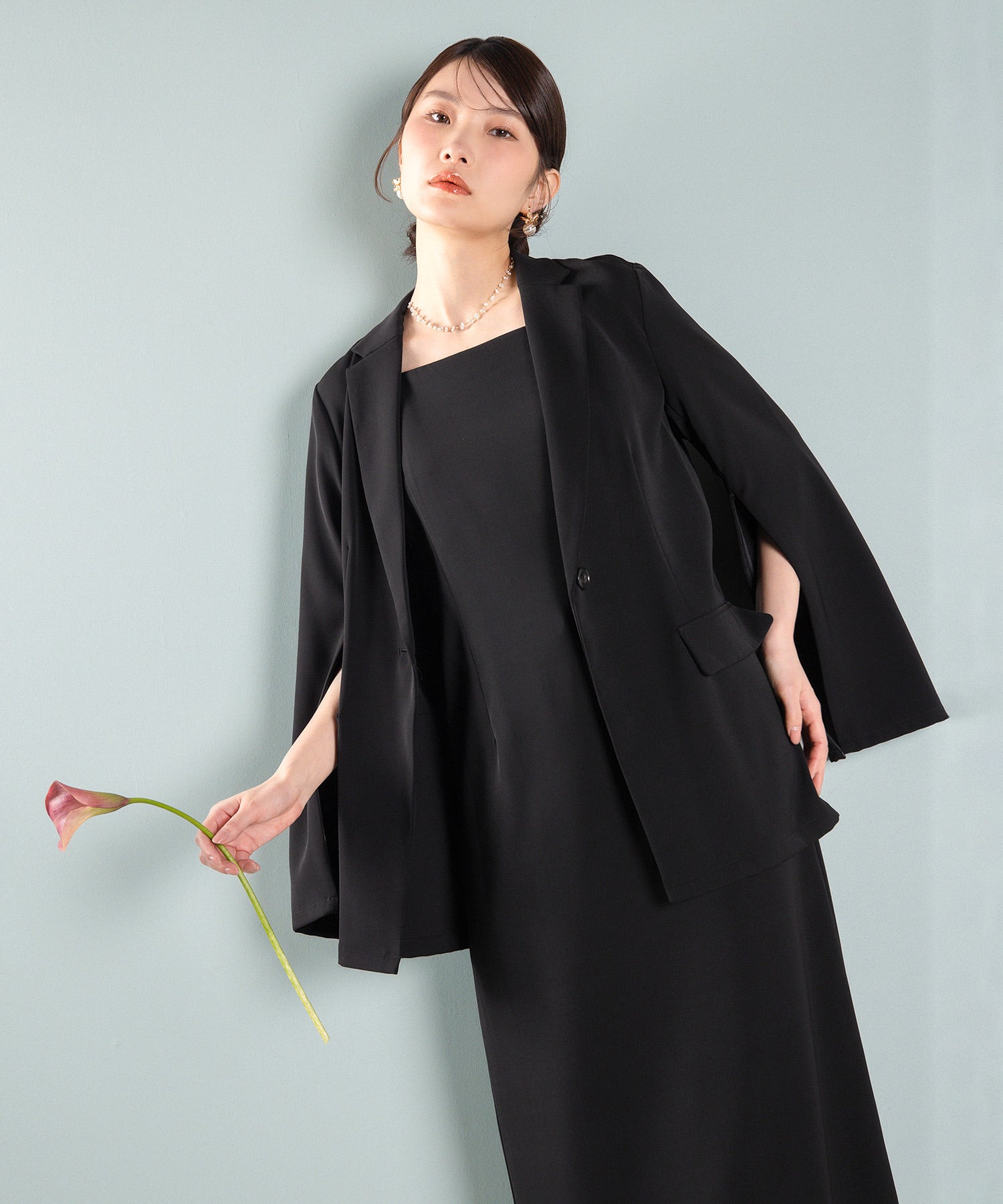 シングルジャケット 袖ファスナー Iライン ワンピース 2点セット