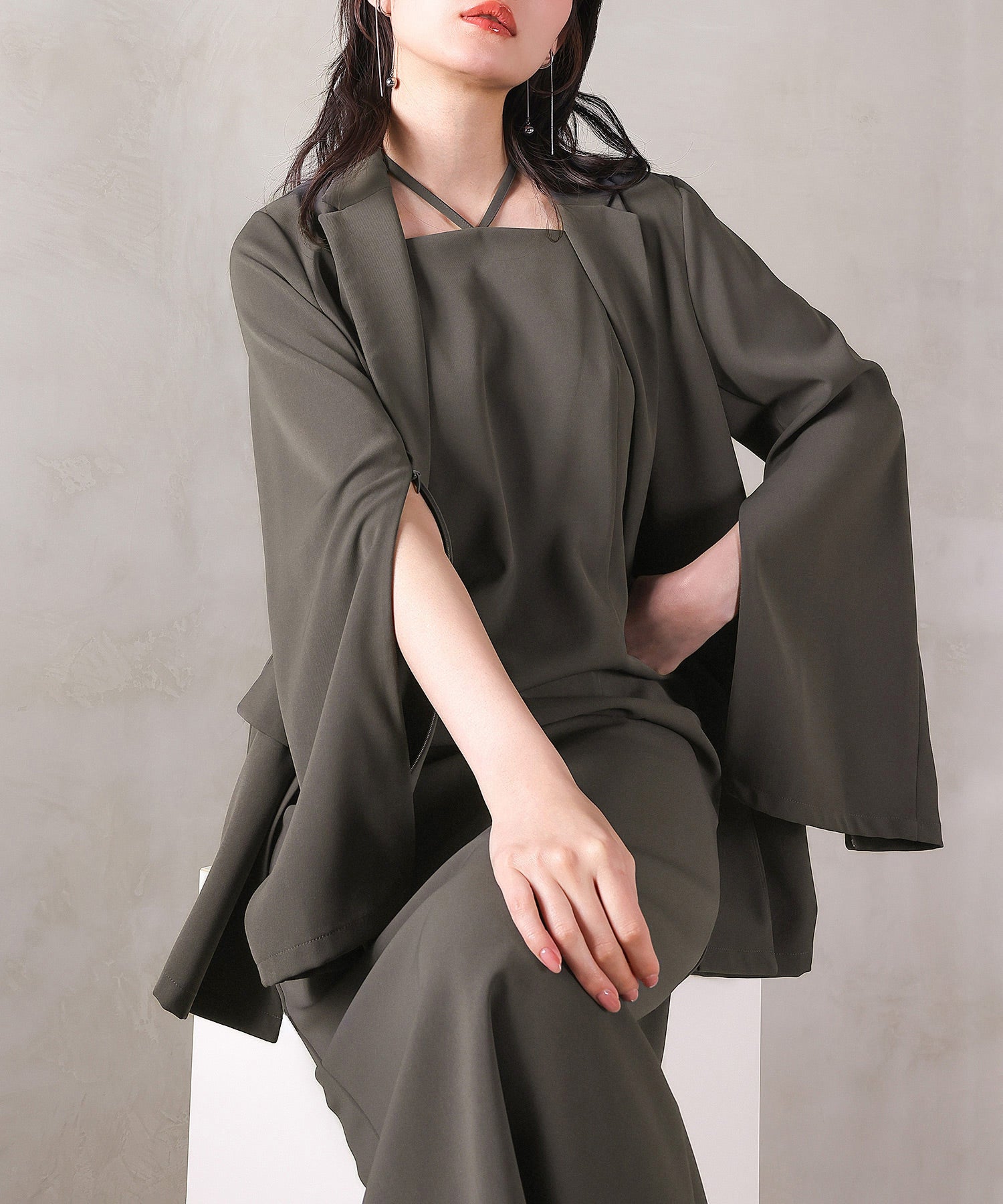 シングルジャケット 袖ファスナー Iライン ワンピース 2点セット