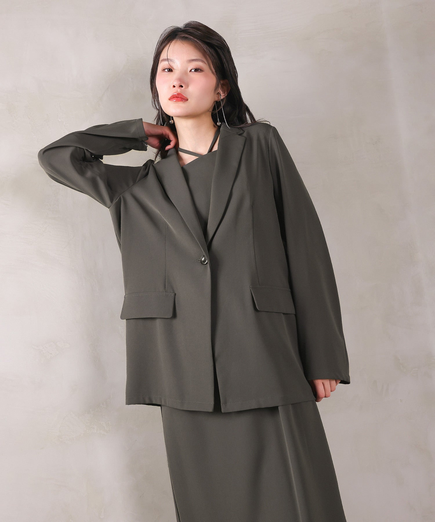 シングルジャケット 袖ファスナー Iライン ワンピース 2点セット