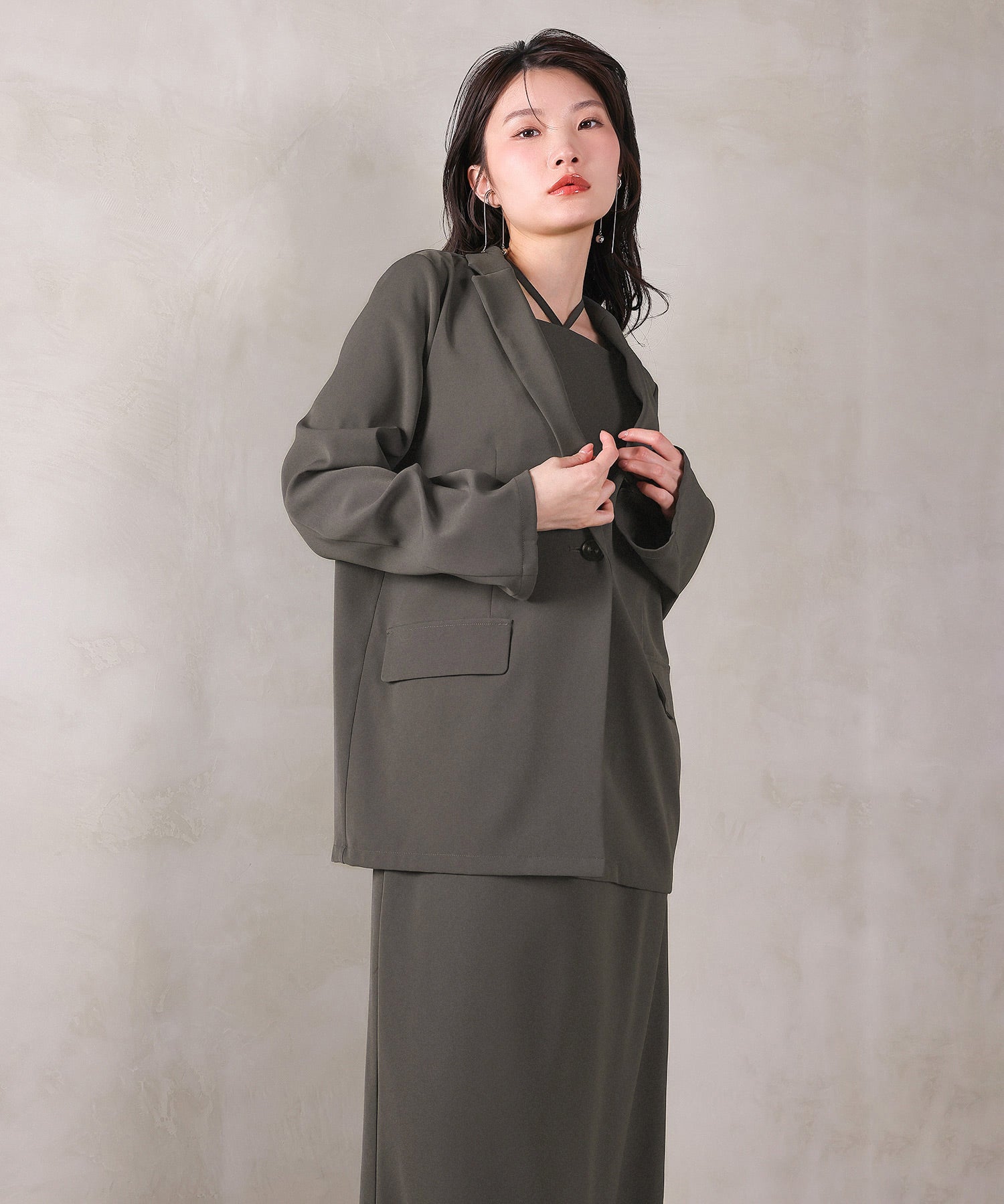 シングルジャケット 袖ファスナー Iライン ワンピース 2点セット