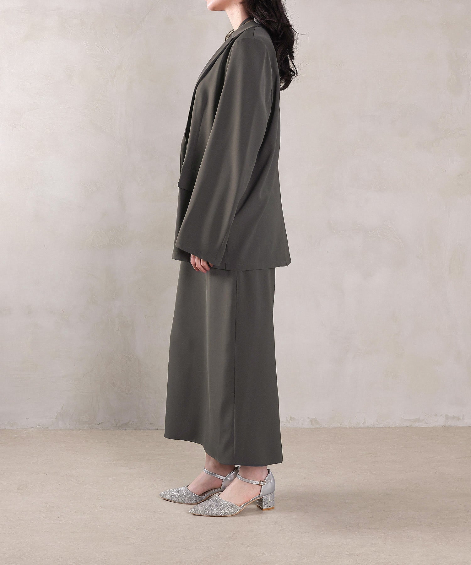 シングルジャケット 袖ファスナー Iライン ワンピース 2点セット