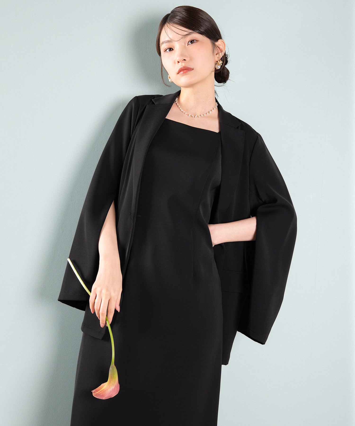 シングルジャケット 袖ファスナー Iライン ワンピース 2点セット