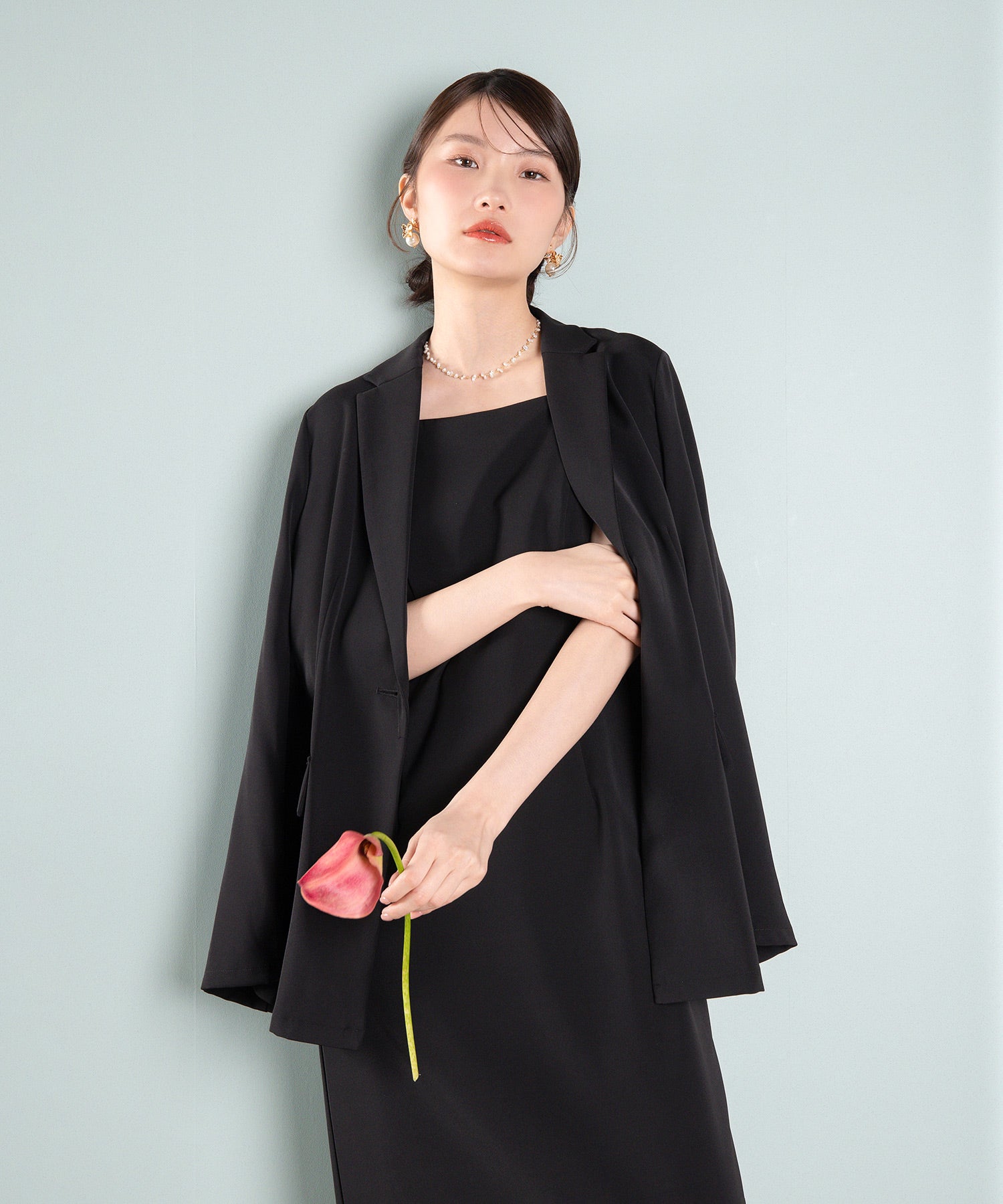 シングルジャケット 袖ファスナー Iライン ワンピース 2点セット