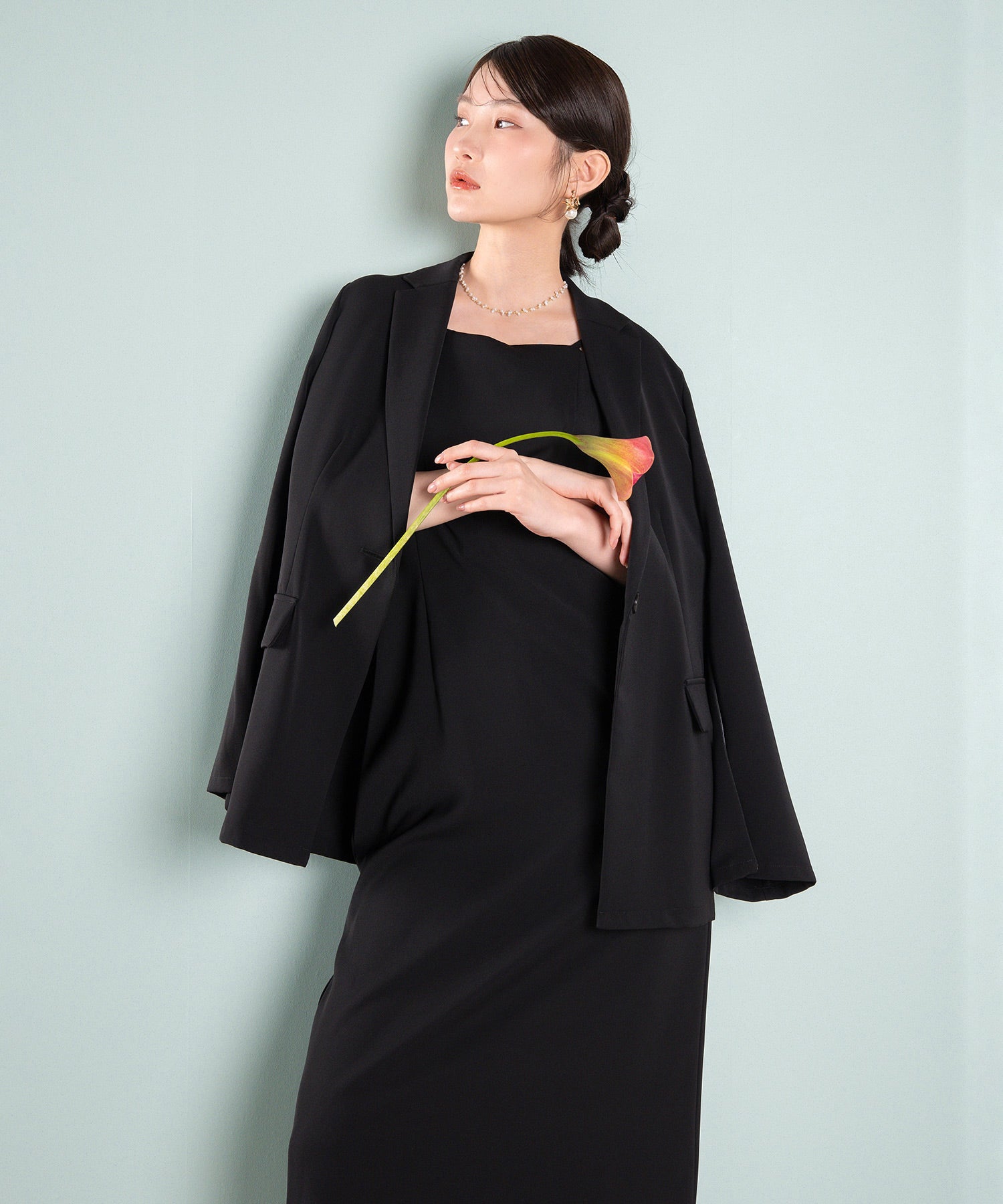 シングルジャケット 袖ファスナー Iライン ワンピース 2点セット