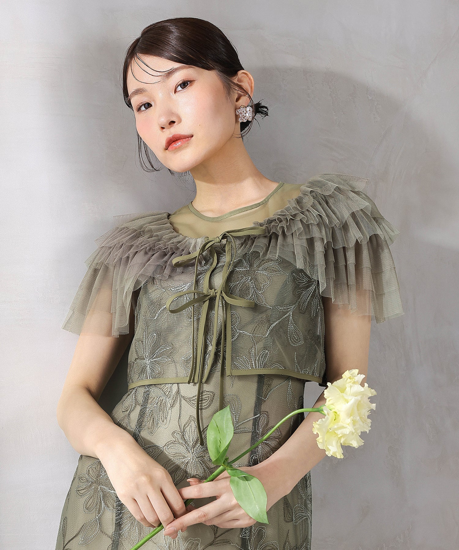 チュールフリルボレロ花柄刺繍レースマーメイドセットドレス