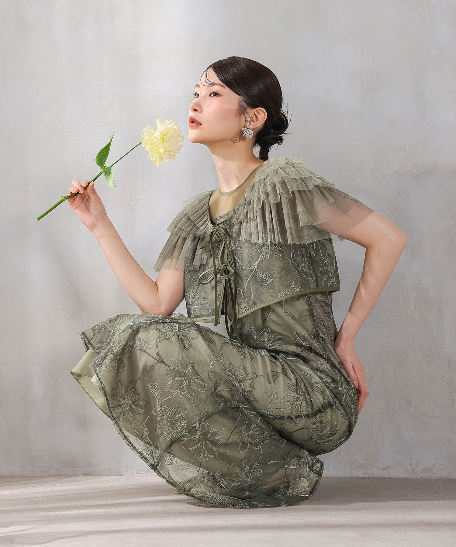 花柄刺繍レース フリル ボレロ 総レース マーメイドワンピース 2点セット