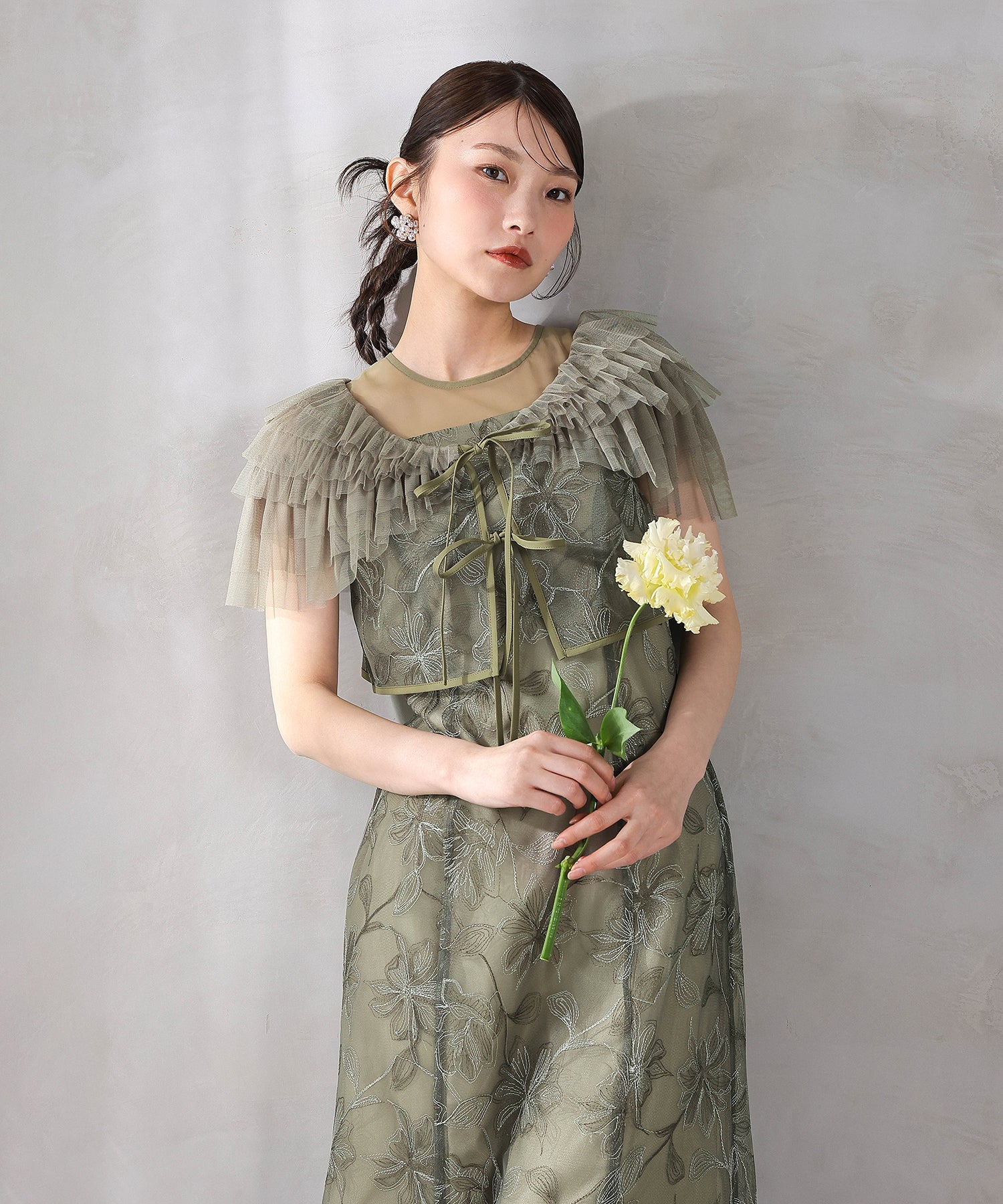 チュールフリルボレロ花柄刺繍レースマーメイドセットドレス