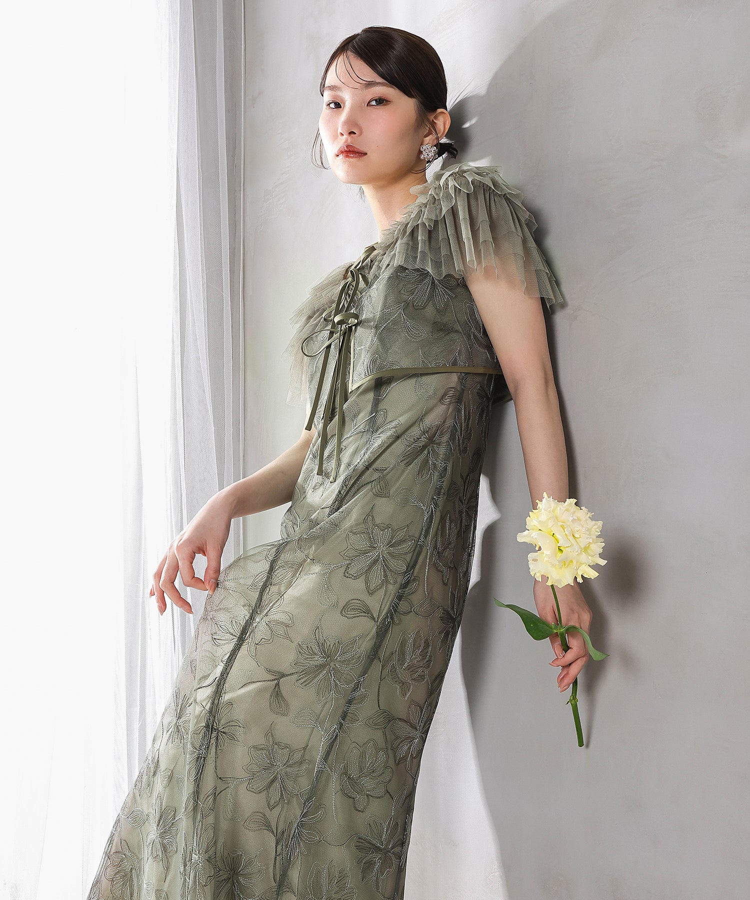 チュールフリルボレロ花柄刺繍レースマーメイドセットドレス