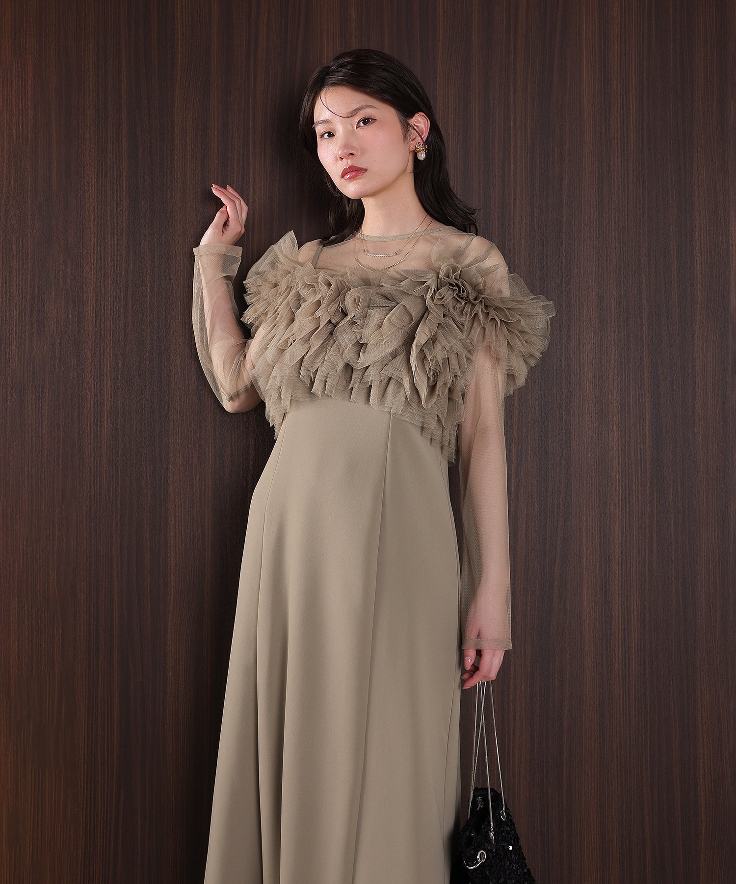 ボリュームチュール ラッフル レイヤー フレアワンピース ドレス