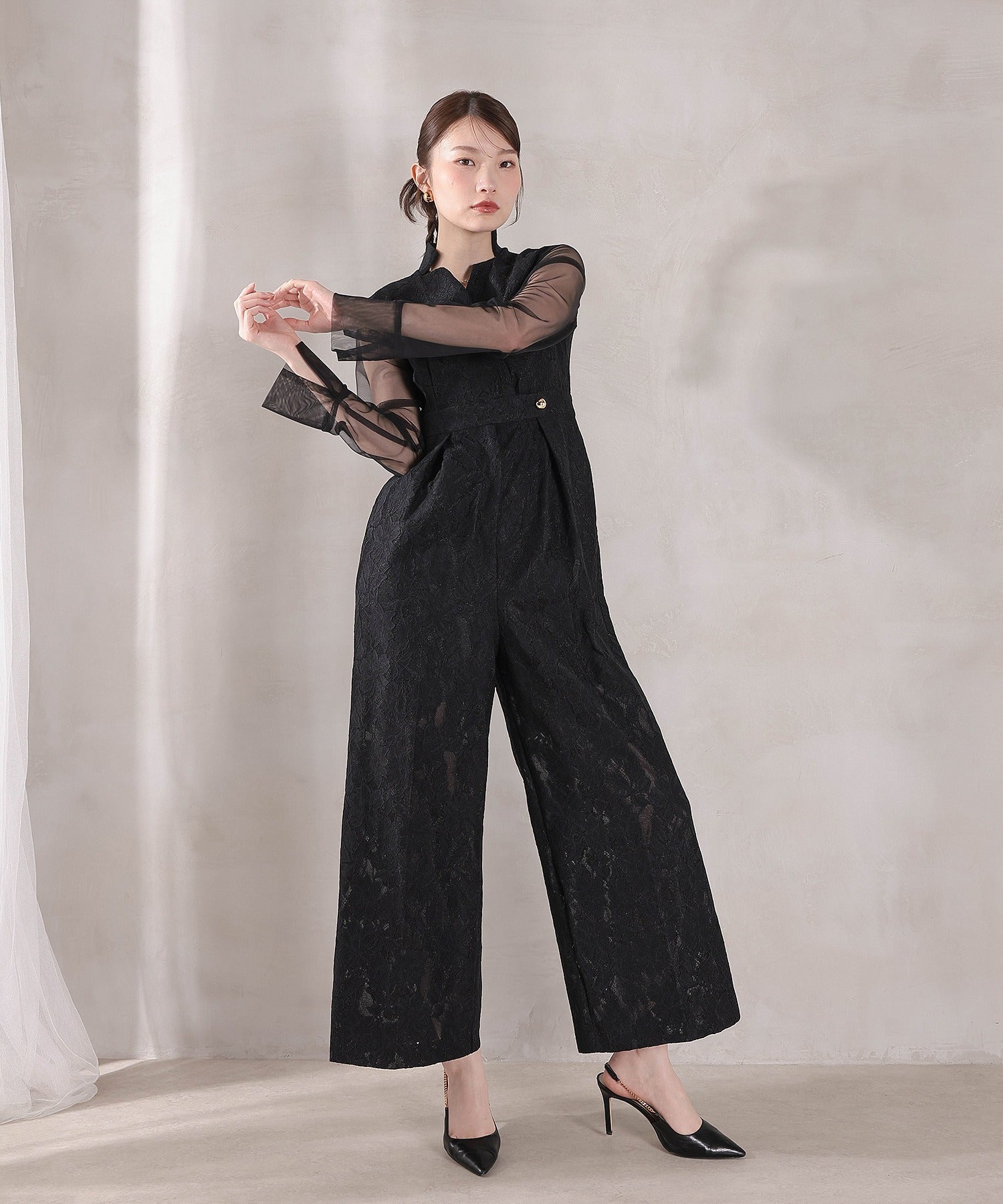 ボンディングレース オールインワン パンツドレス シアートップス 2点セット