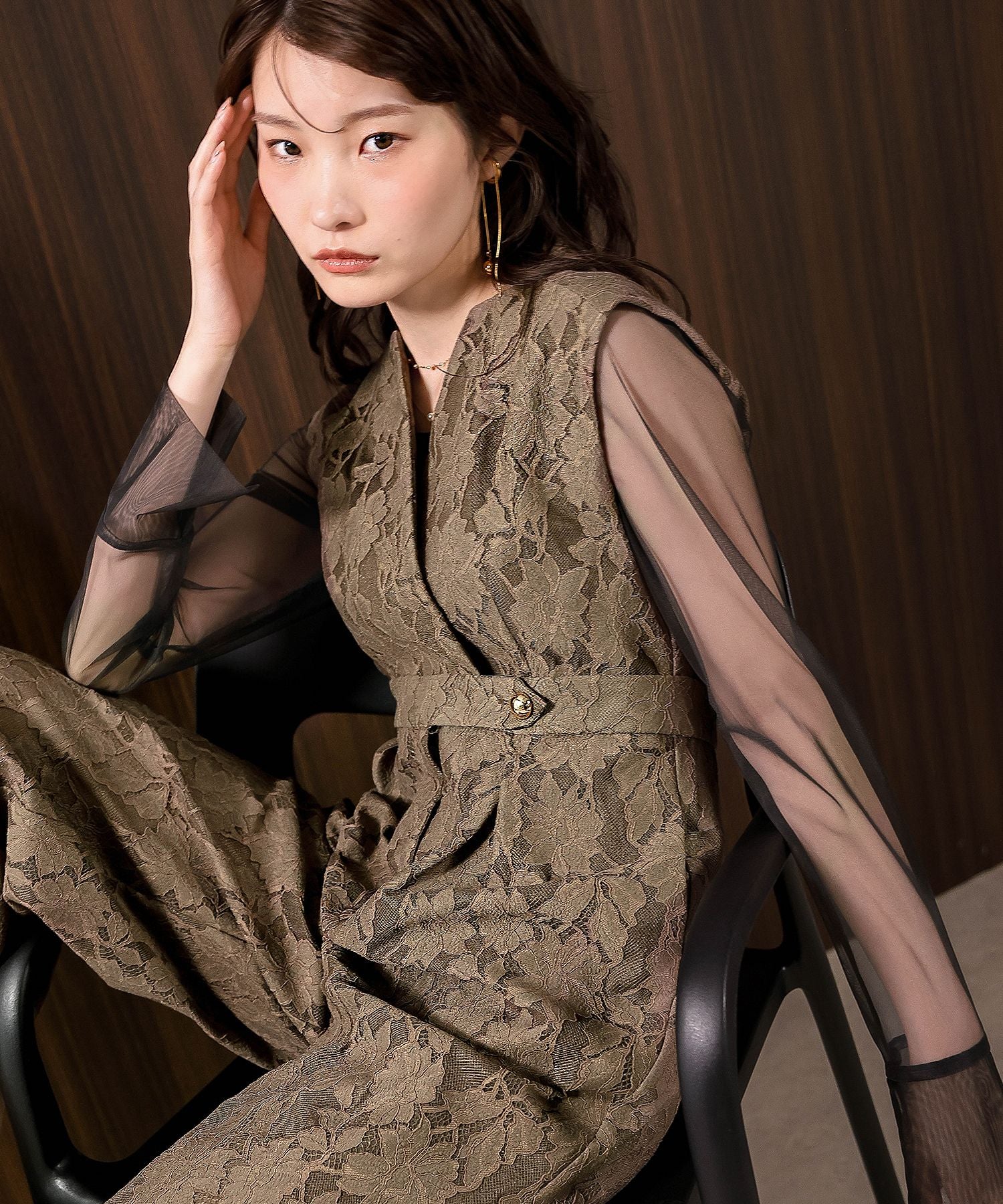 ボンディングレース オールインワン パンツドレス シアートップス 2点セット