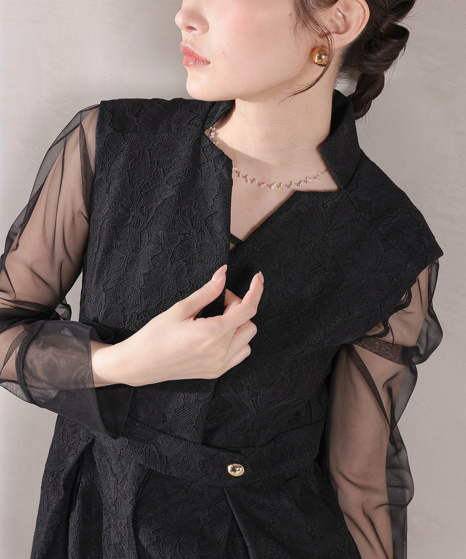 ボンディングレース オールインワン パンツドレス シアートップス 2点セット