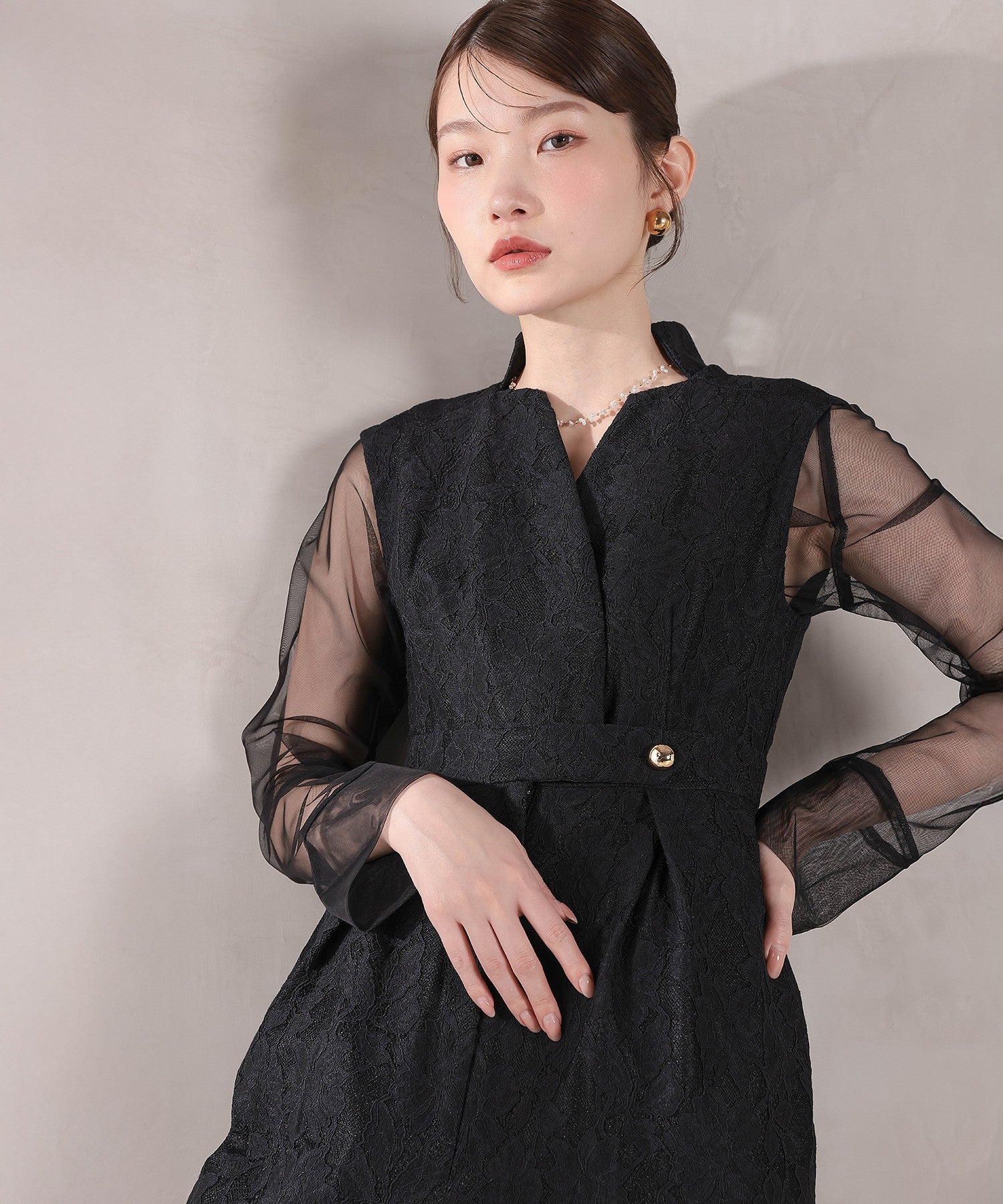 新品　パンツドレス　レーストップスオールインワン Lace Ladies（レースレディース） パンツドレス レース七分袖